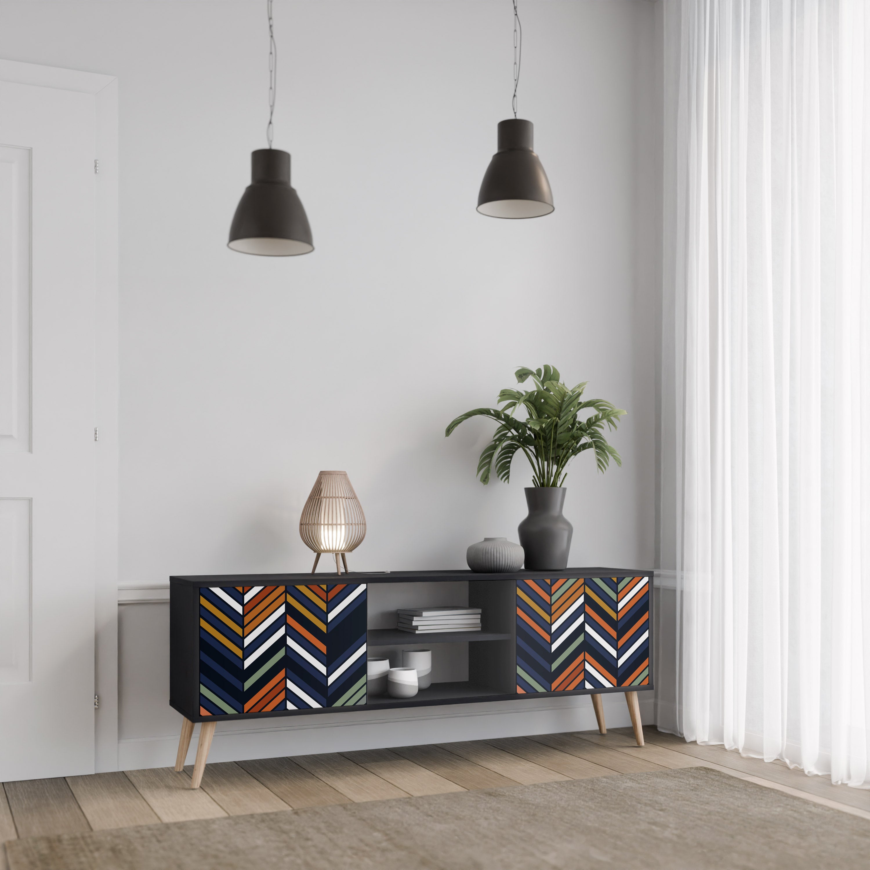 Βάση τηλεόρασης VIBRANT PATCHWORK 2 θυρών σε μαύρο φινίρισμα