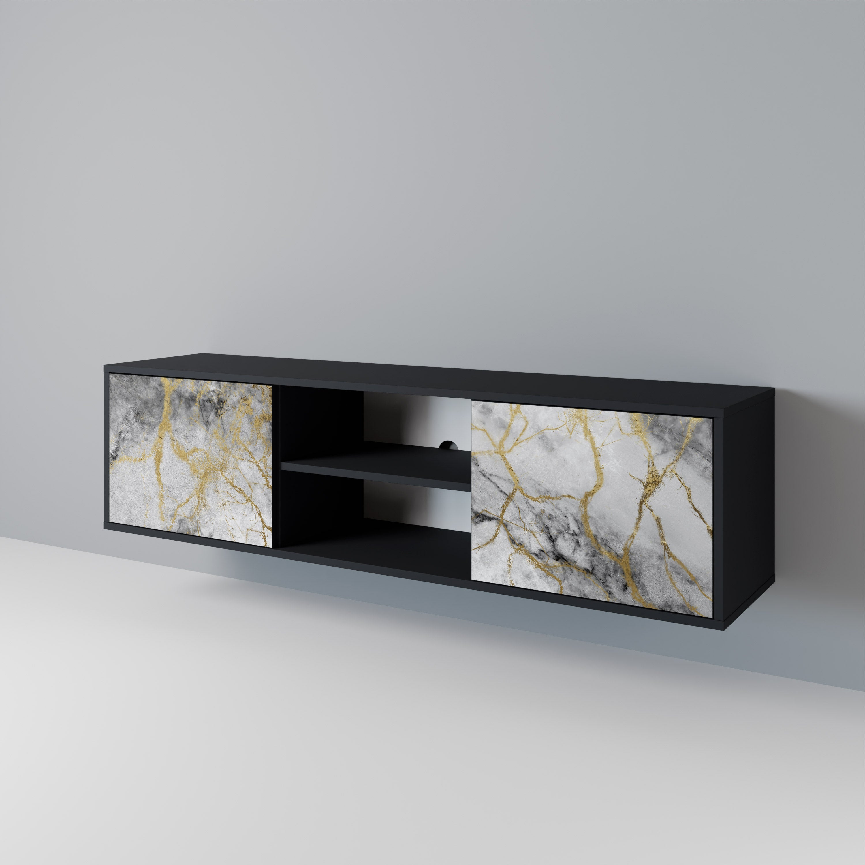 Βάση τηλεόρασης TIMELESS GLIDE 2 θυρών σε μαύρο φινίρισμα