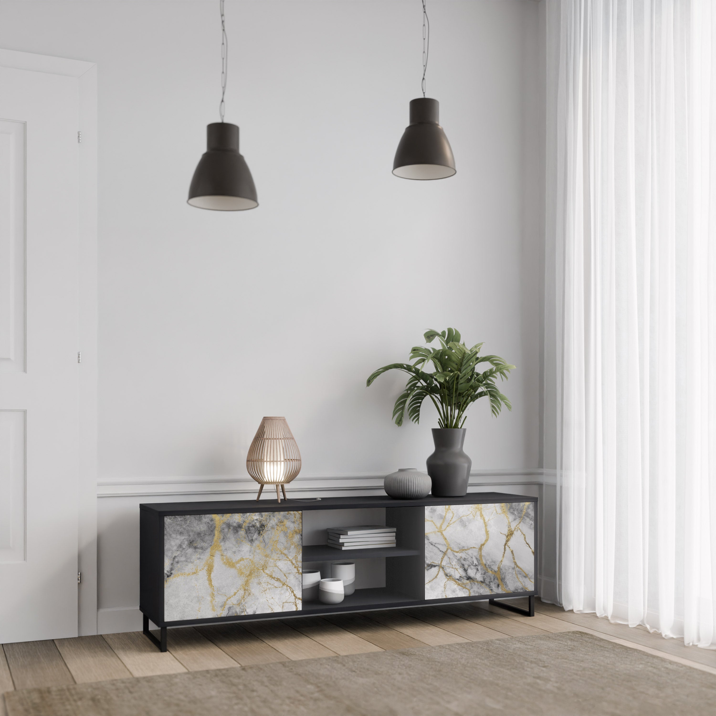 Βάση τηλεόρασης TIMELESS GLIDE 2 θυρών σε μαύρο φινίρισμα