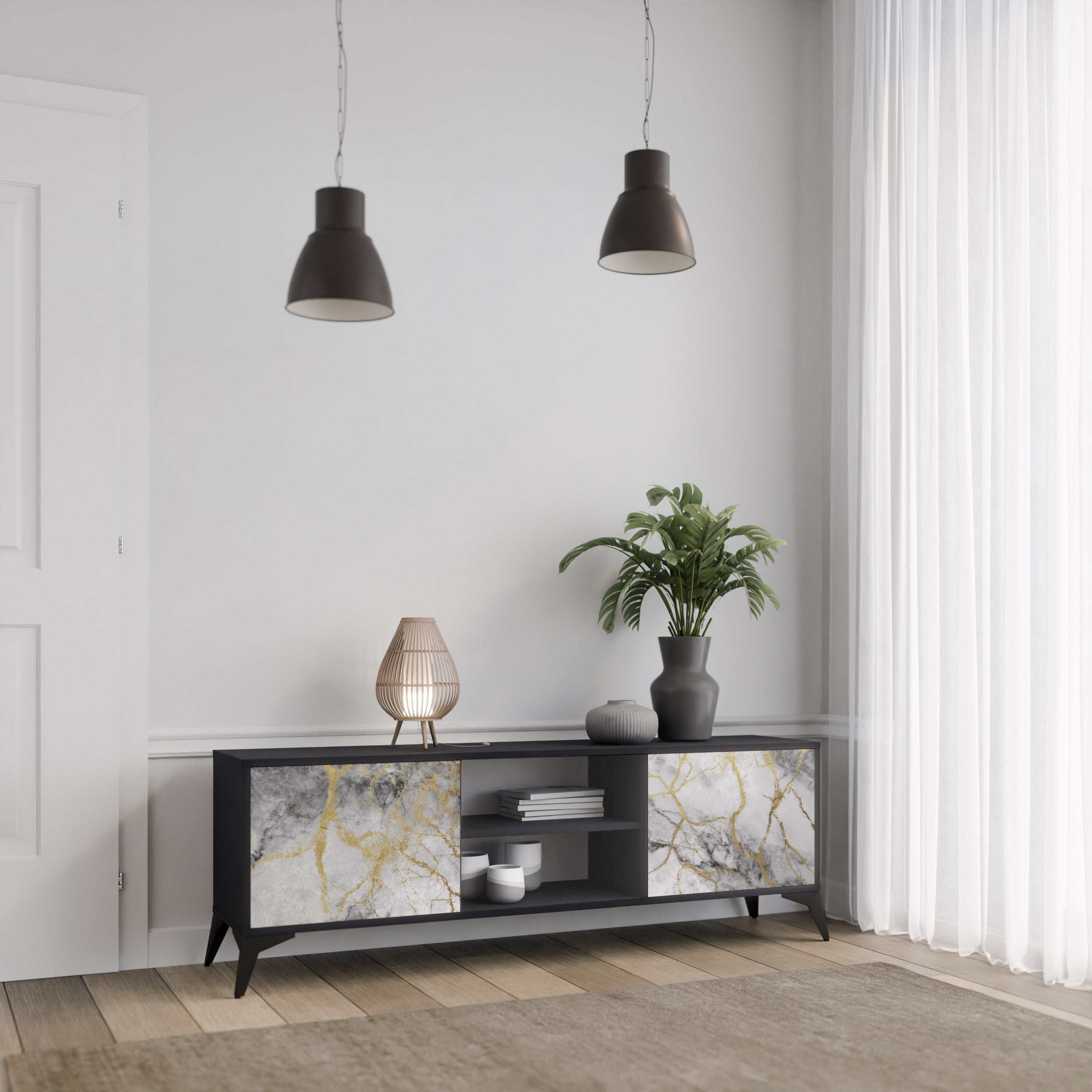 Βάση τηλεόρασης TIMELESS GLIDE 2 θυρών σε μαύρο φινίρισμα