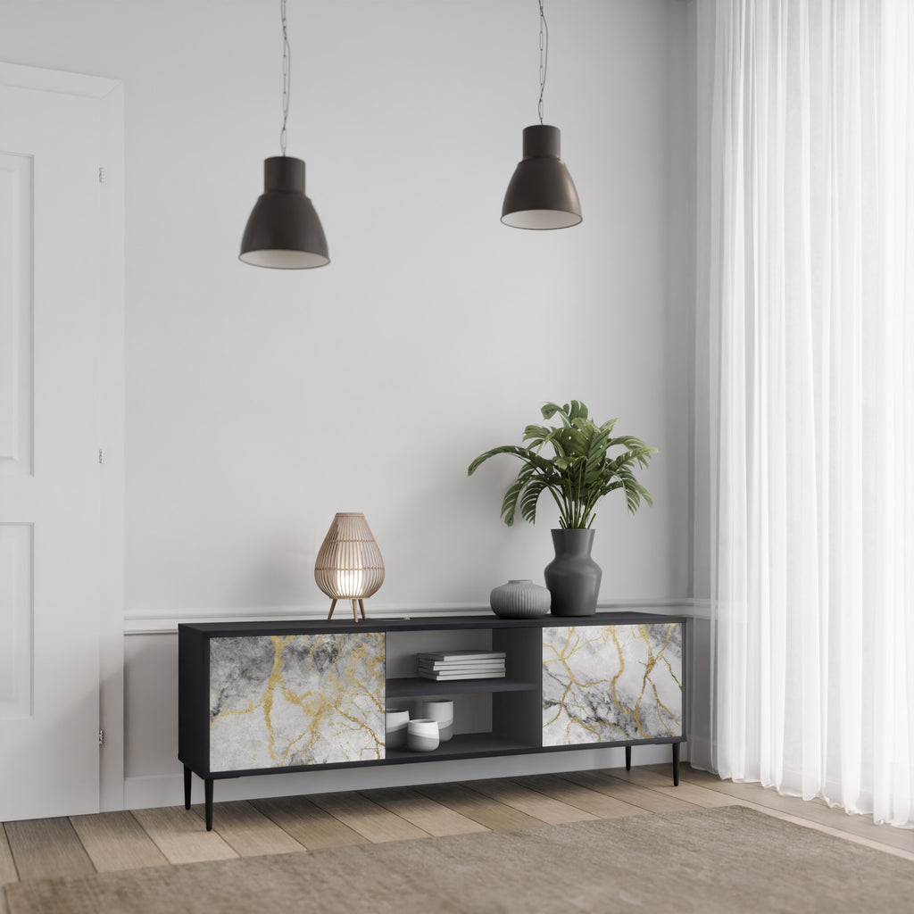 Βάση τηλεόρασης TIMELESS GLIDE 2 θυρών σε μαύρο φινίρισμα
