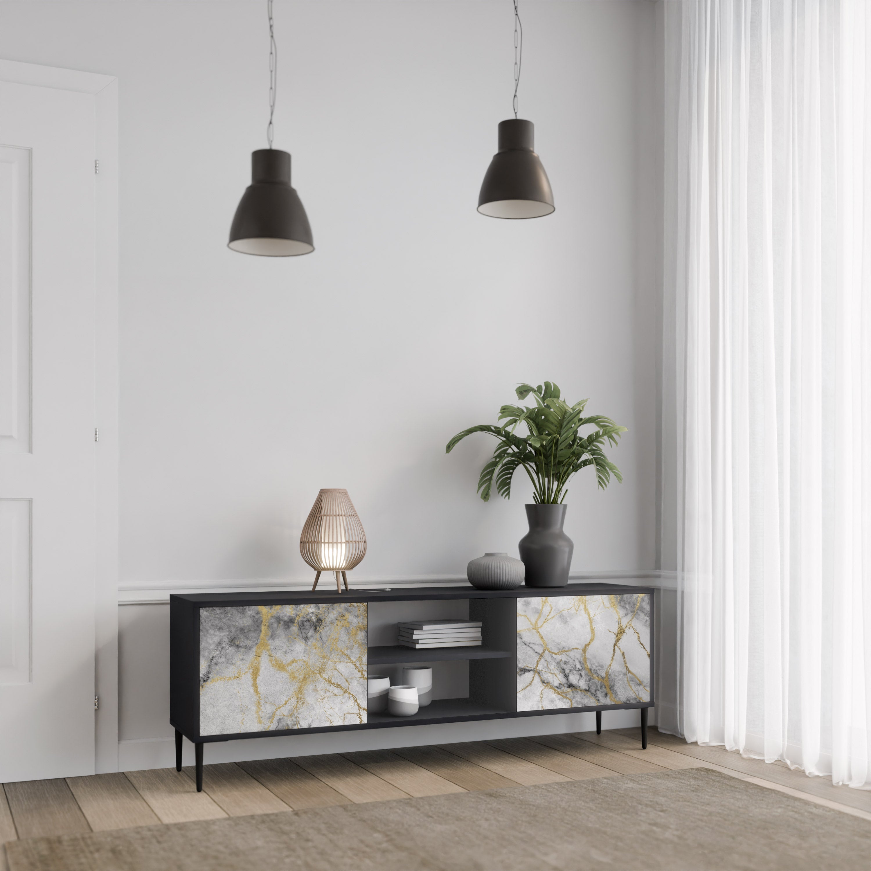 Βάση τηλεόρασης TIMELESS GLIDE 2 θυρών σε μαύρο φινίρισμα
