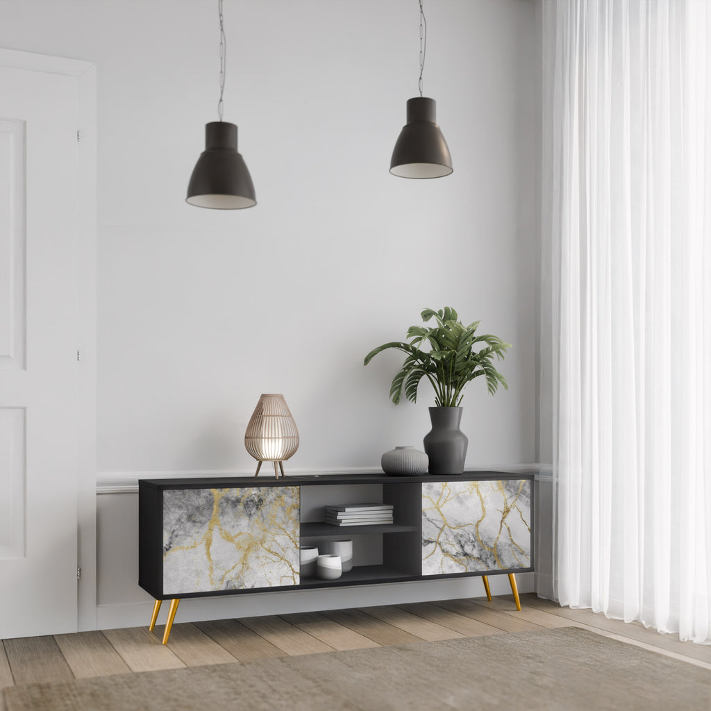 Βάση τηλεόρασης TIMELESS GLIDE 2 θυρών σε μαύρο φινίρισμα