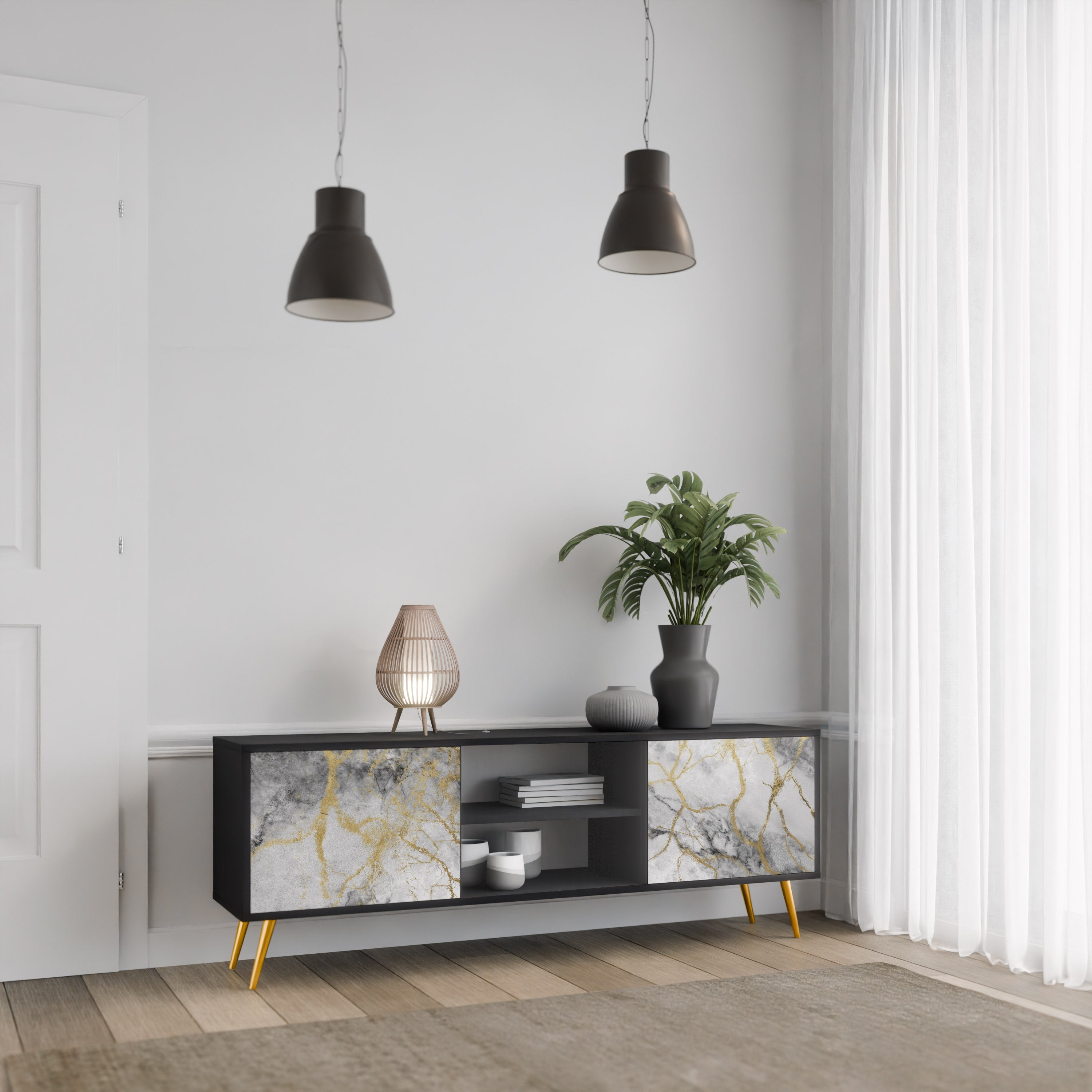 Βάση τηλεόρασης TIMELESS GLIDE 2 θυρών σε μαύρο φινίρισμα