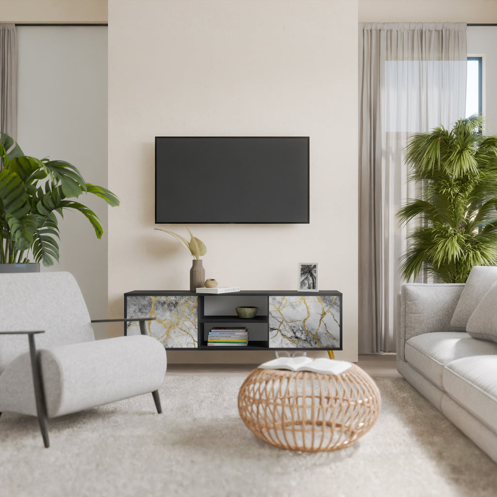 Βάση τηλεόρασης TIMELESS GLIDE 2 θυρών σε μαύρο φινίρισμα
