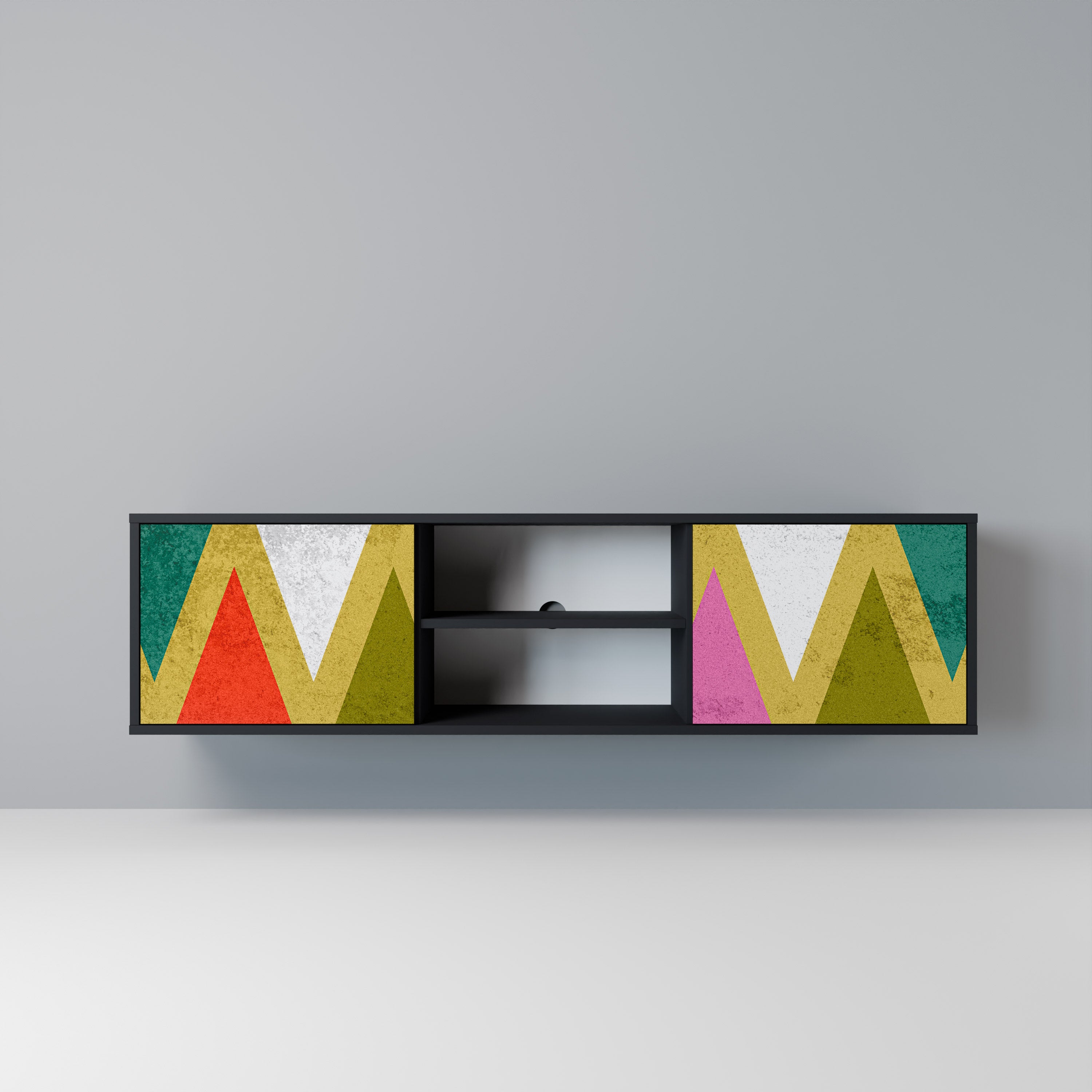 Βάση τηλεόρασης COLORFUL TRIANGLES 2 πορτών σε μαύρο φινίρισμα