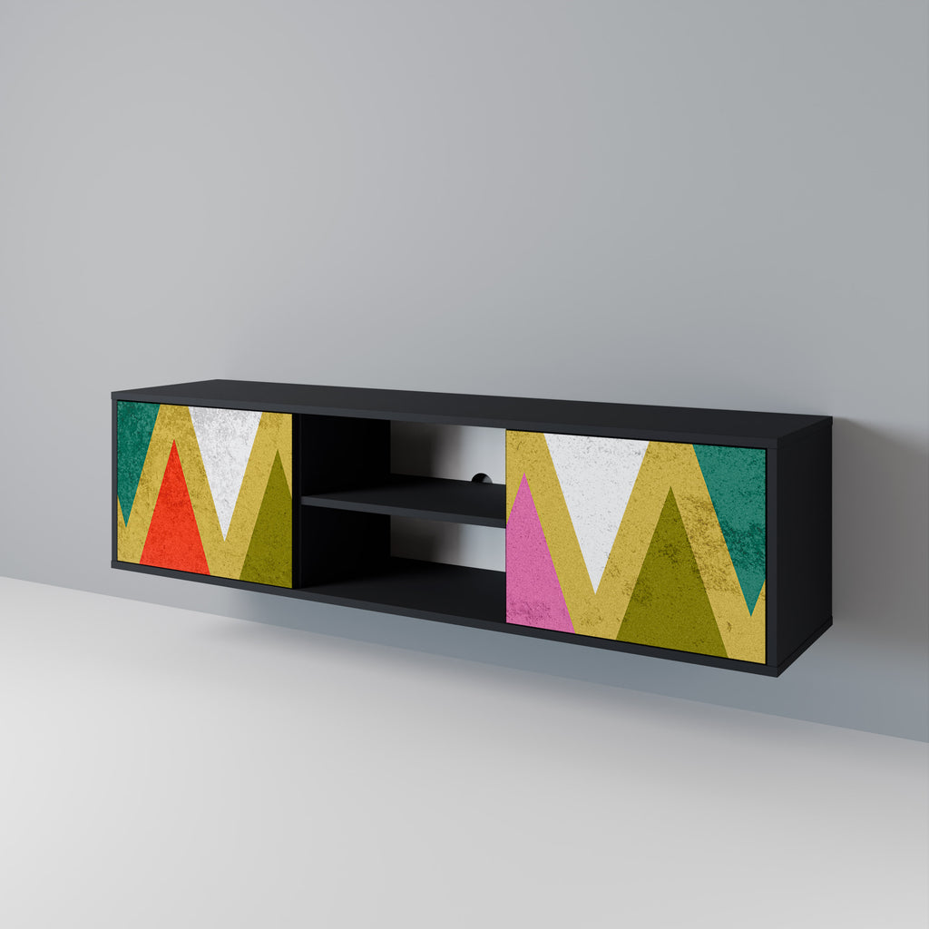 Βάση τηλεόρασης COLORFUL TRIANGLES 2 πορτών σε μαύρο φινίρισμα