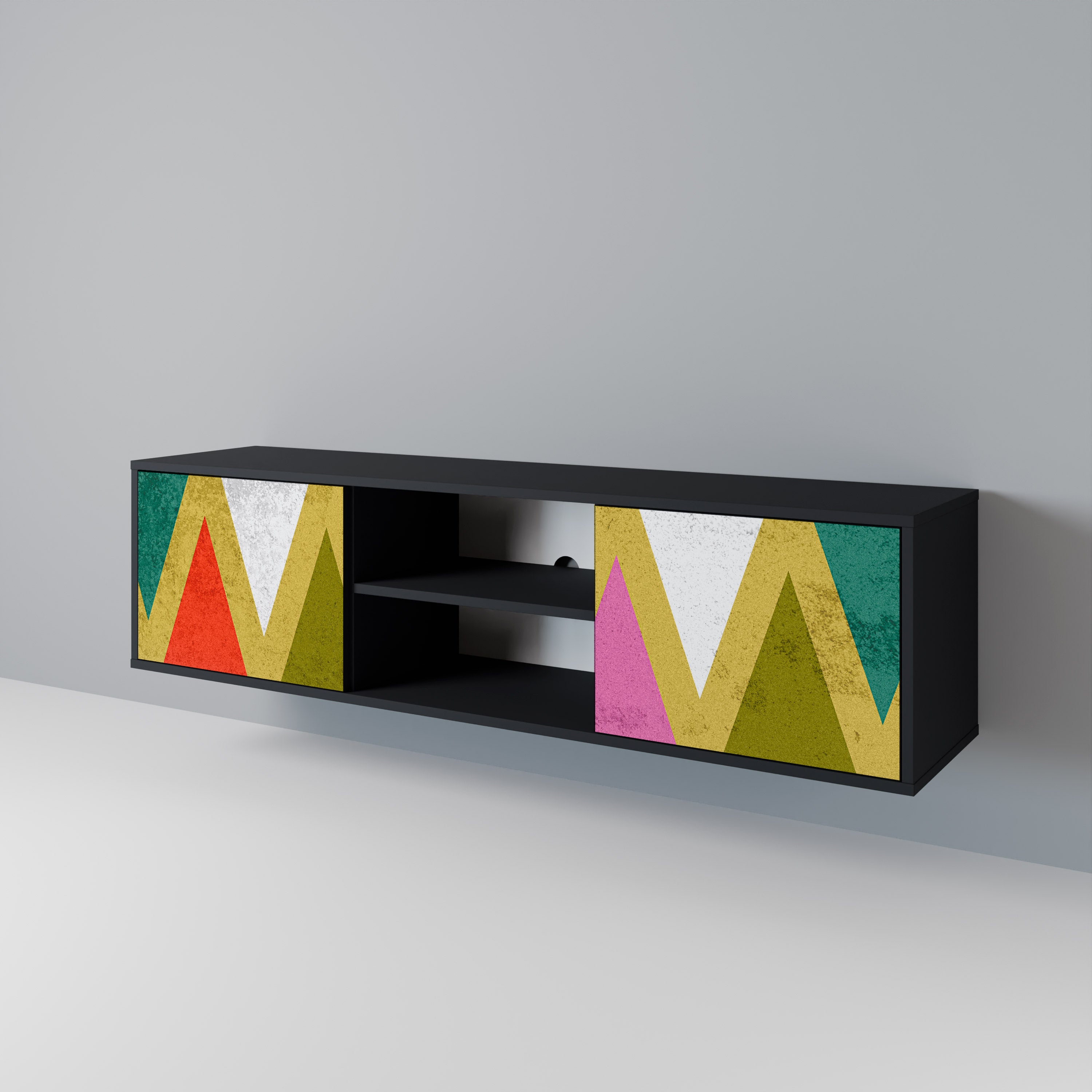 Βάση τηλεόρασης COLORFUL TRIANGLES 2 πορτών σε μαύρο φινίρισμα