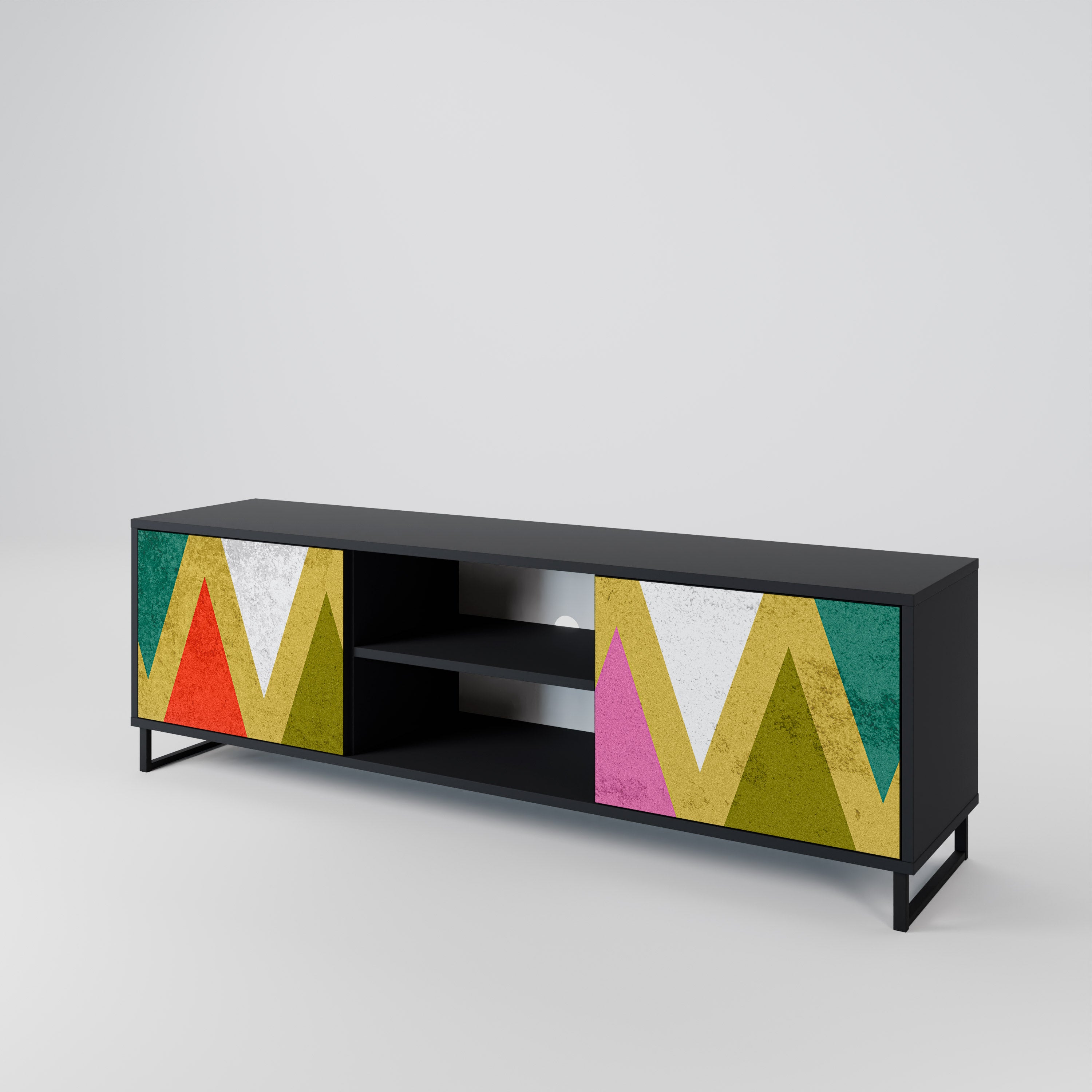 Βάση τηλεόρασης COLORFUL TRIANGLES 2 πορτών σε μαύρο φινίρισμα