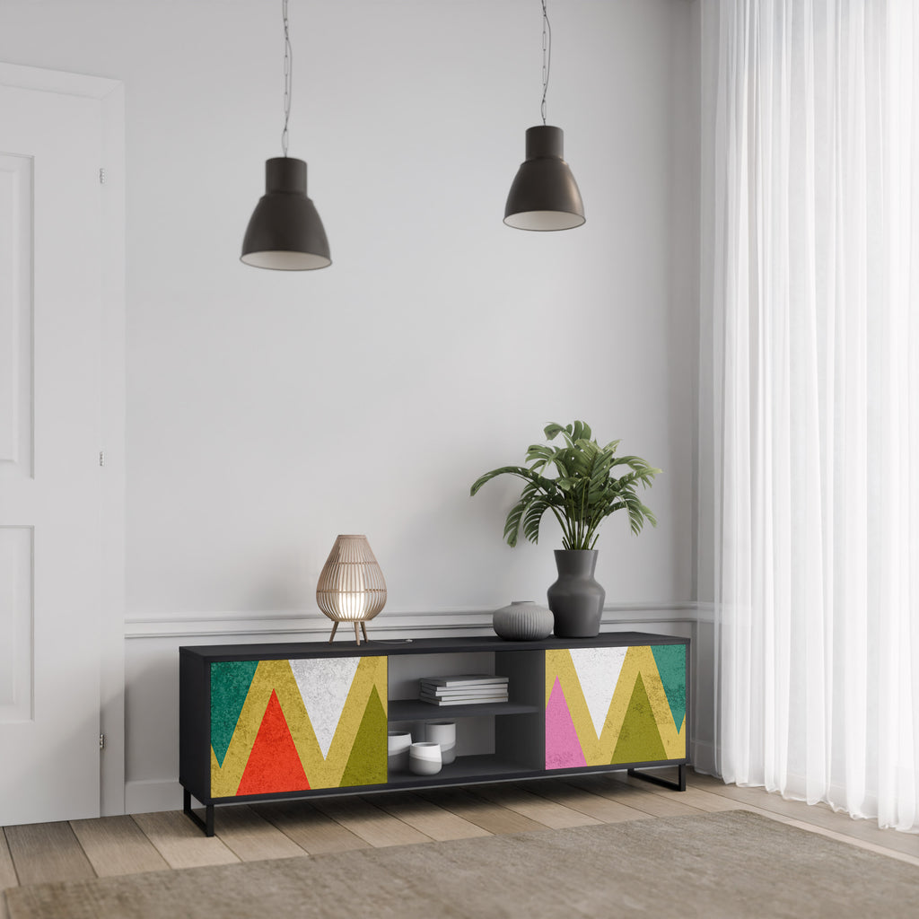 Βάση τηλεόρασης COLORFUL TRIANGLES 2 πορτών σε μαύρο φινίρισμα