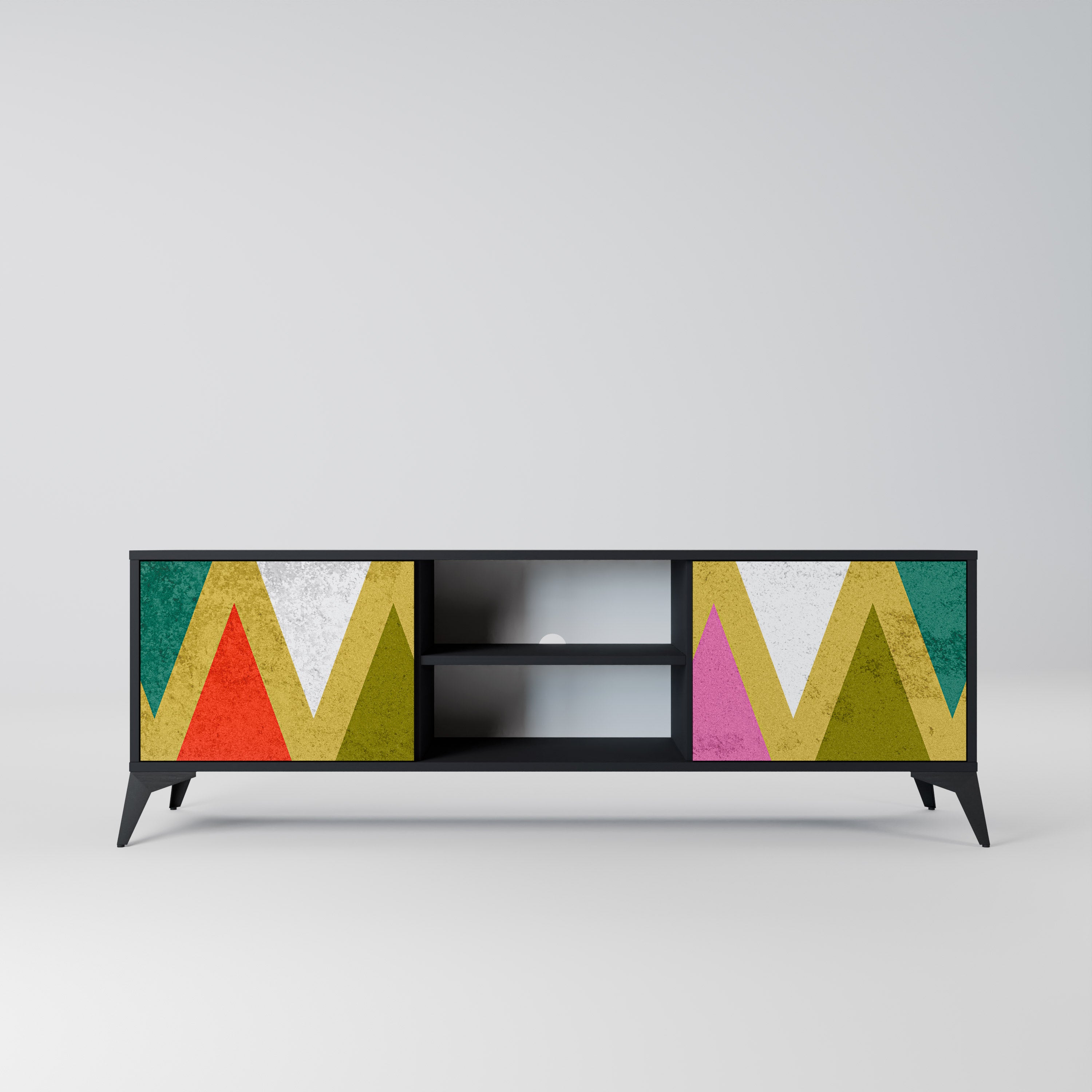 Βάση τηλεόρασης COLORFUL TRIANGLES 2 πορτών σε μαύρο φινίρισμα
