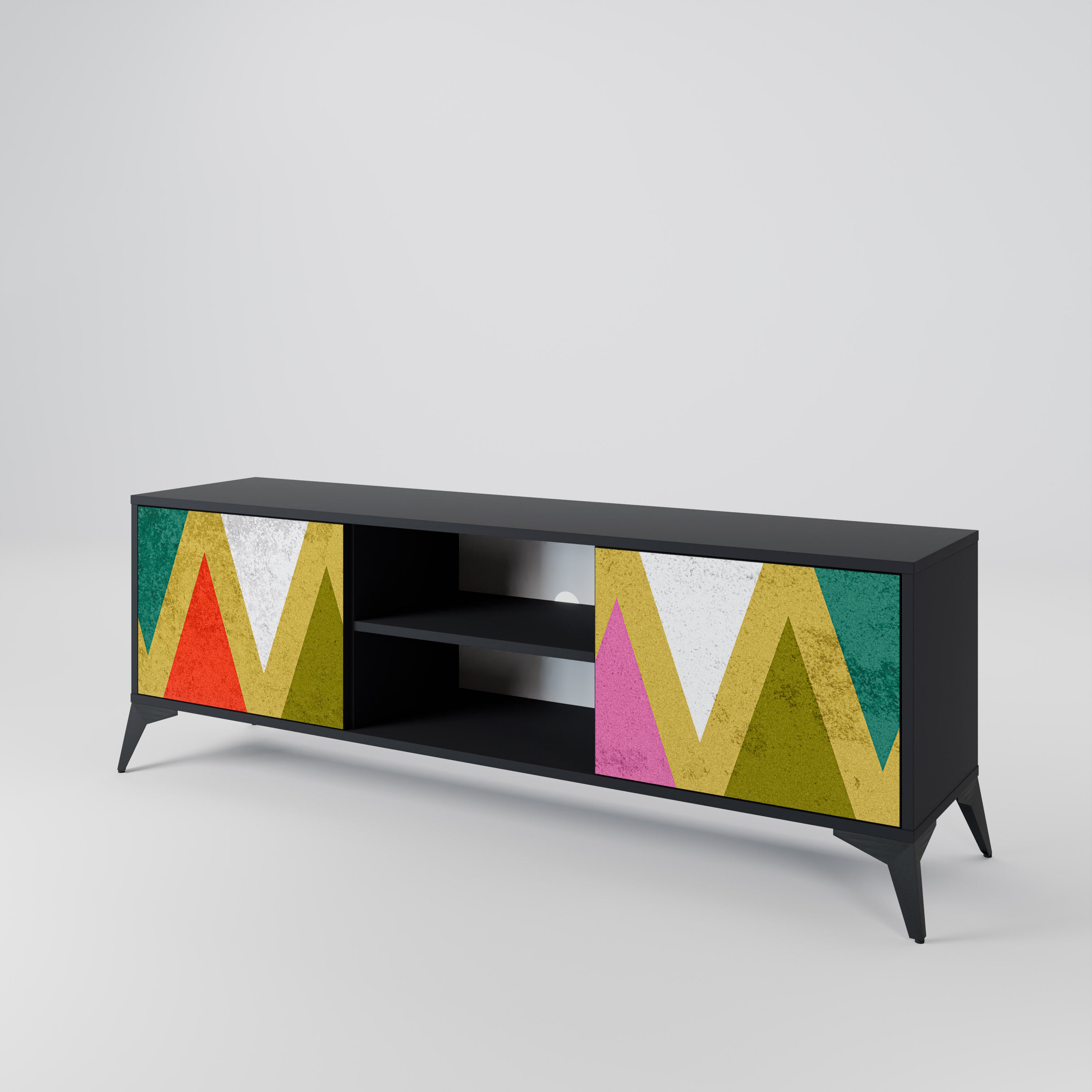 Βάση τηλεόρασης COLORFUL TRIANGLES 2 πορτών σε μαύρο φινίρισμα