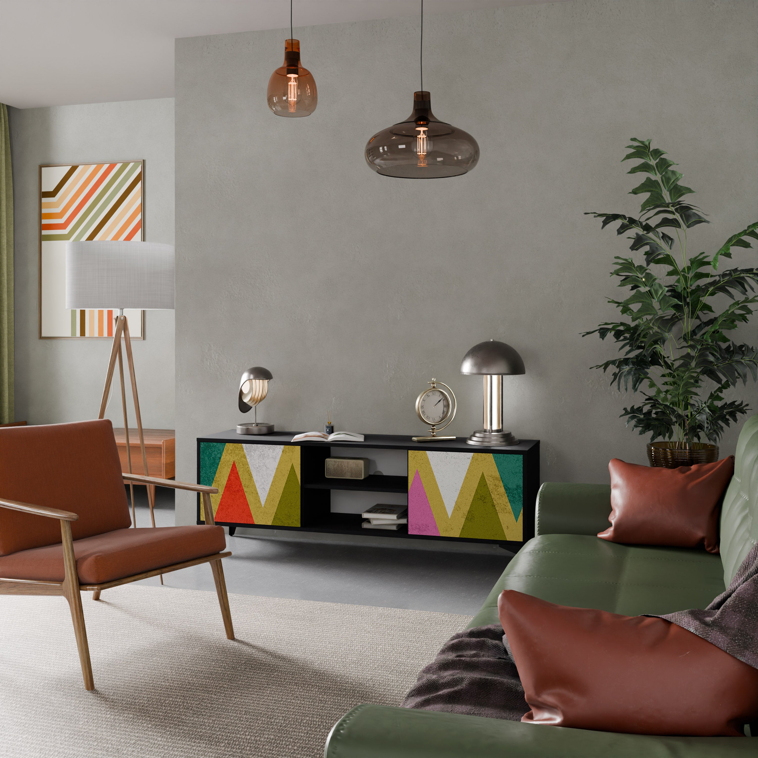 Βάση τηλεόρασης COLORFUL TRIANGLES 2 πορτών σε μαύρο φινίρισμα