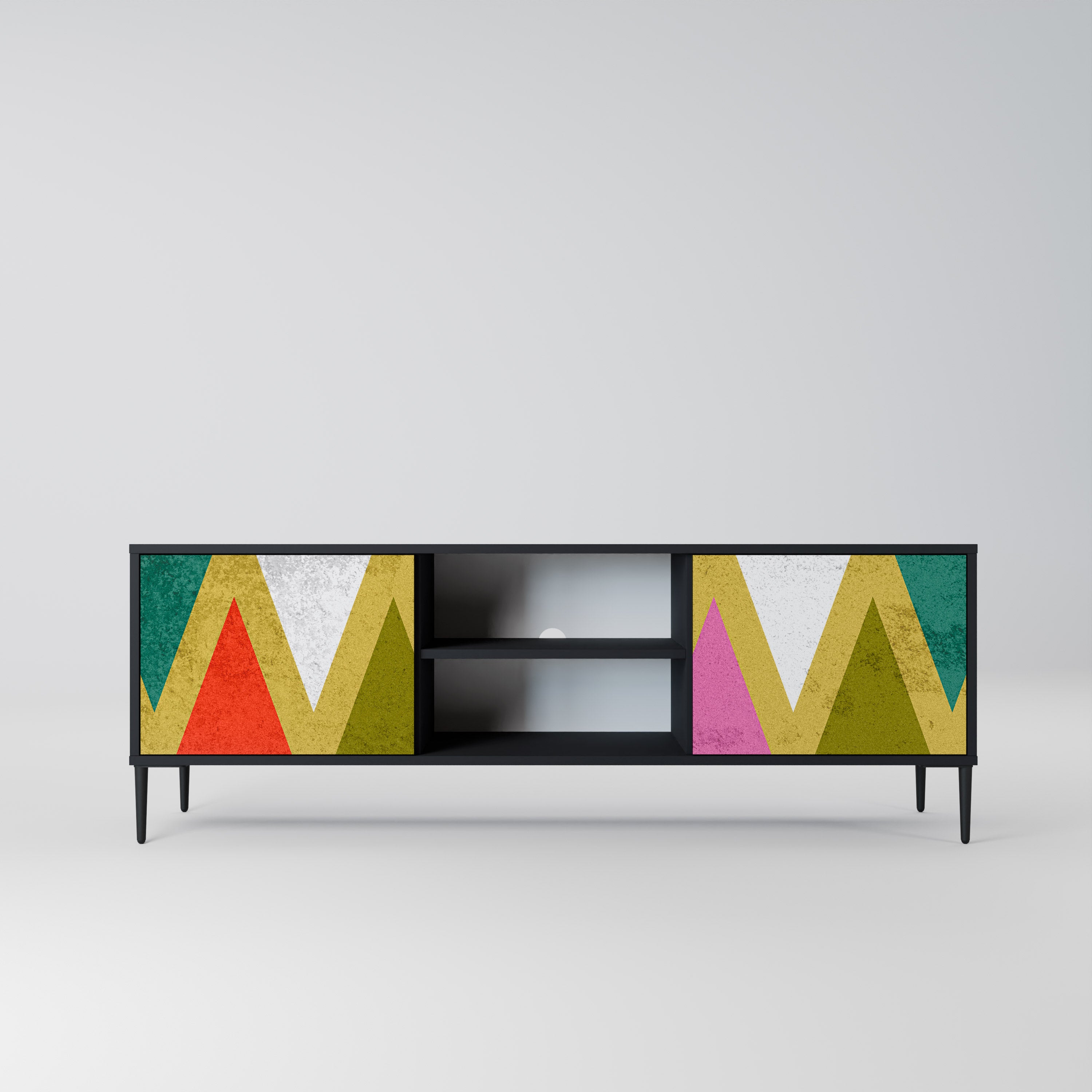 Βάση τηλεόρασης COLORFUL TRIANGLES 2 πορτών σε μαύρο φινίρισμα