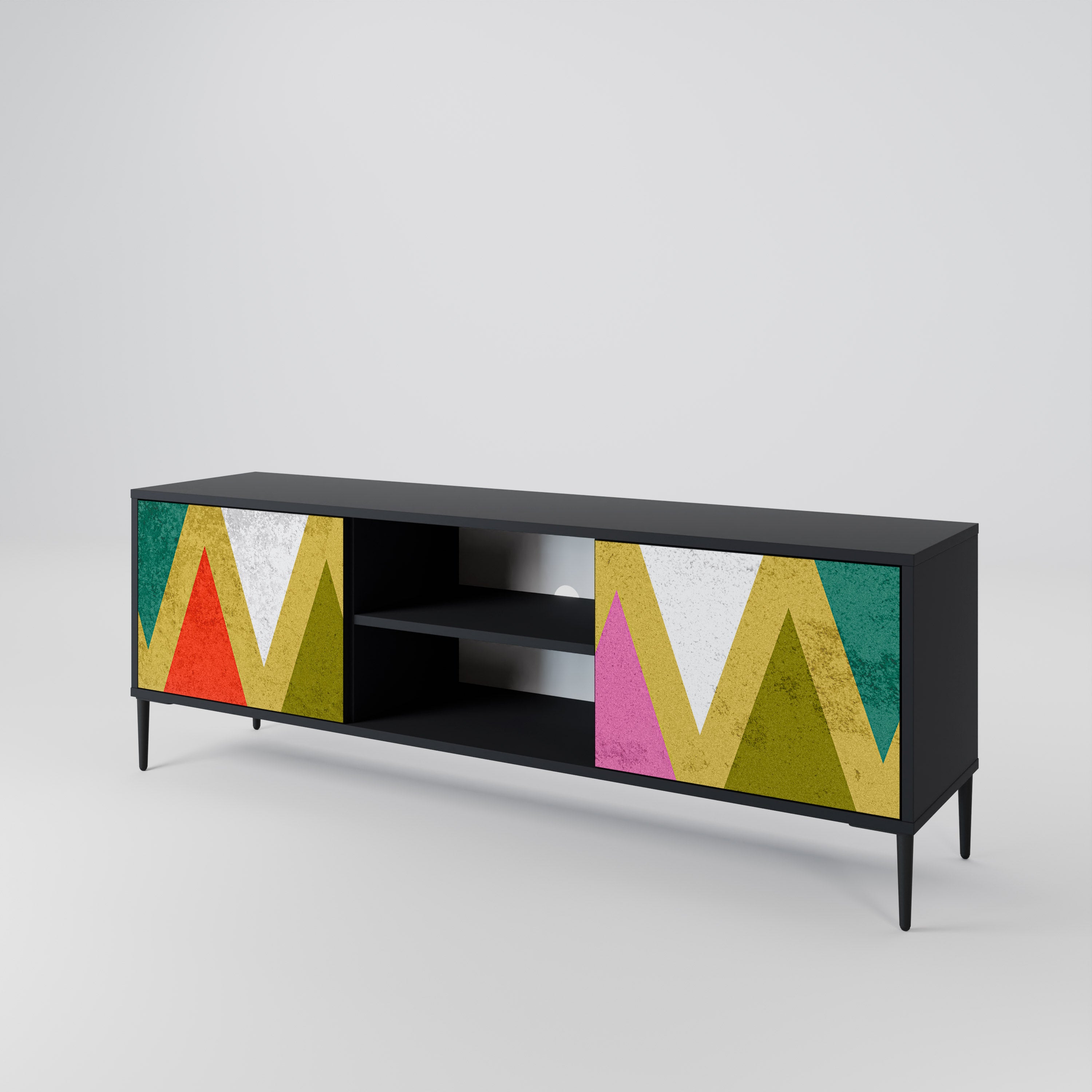 Βάση τηλεόρασης COLORFUL TRIANGLES 2 πορτών σε μαύρο φινίρισμα