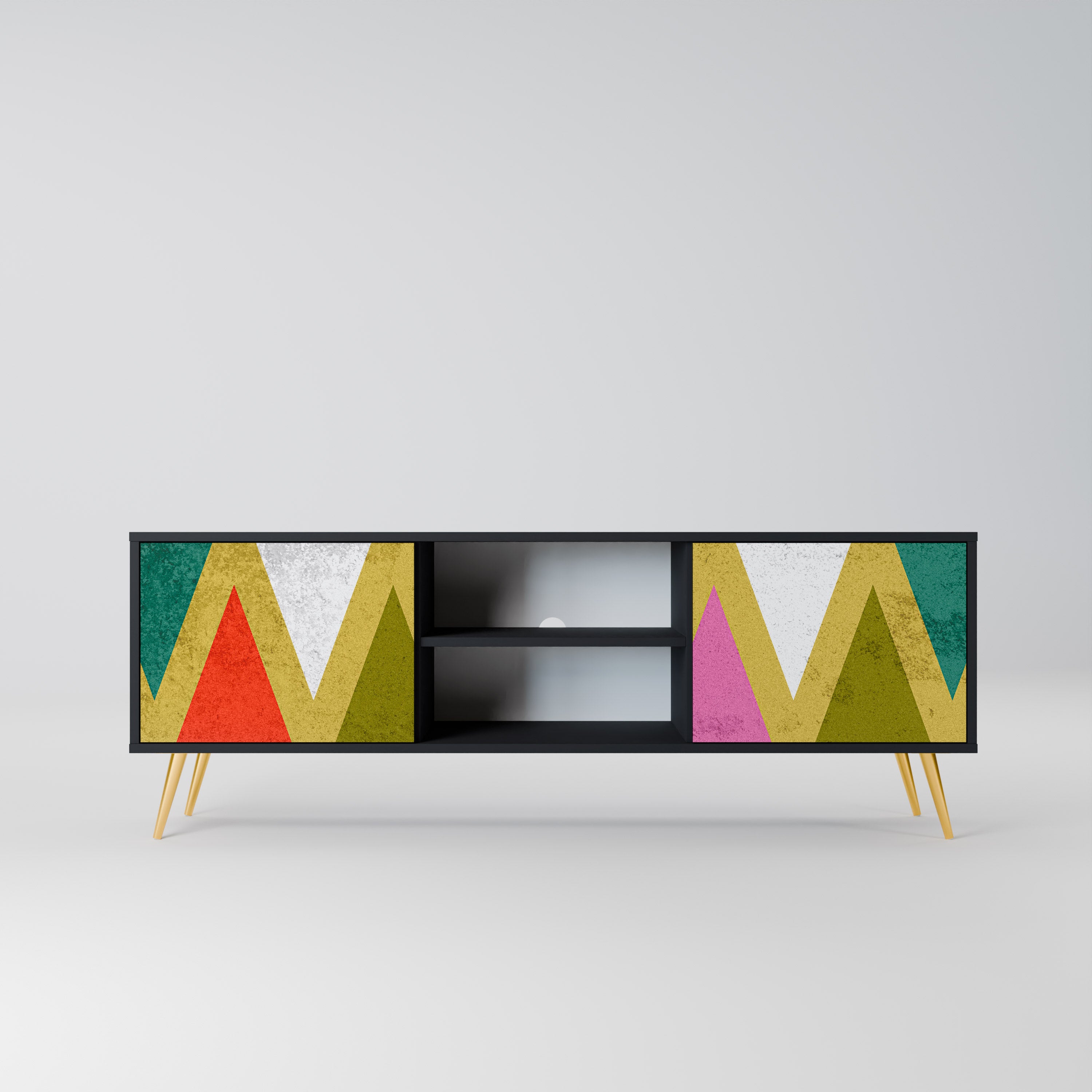 Βάση τηλεόρασης COLORFUL TRIANGLES 2 πορτών σε μαύρο φινίρισμα