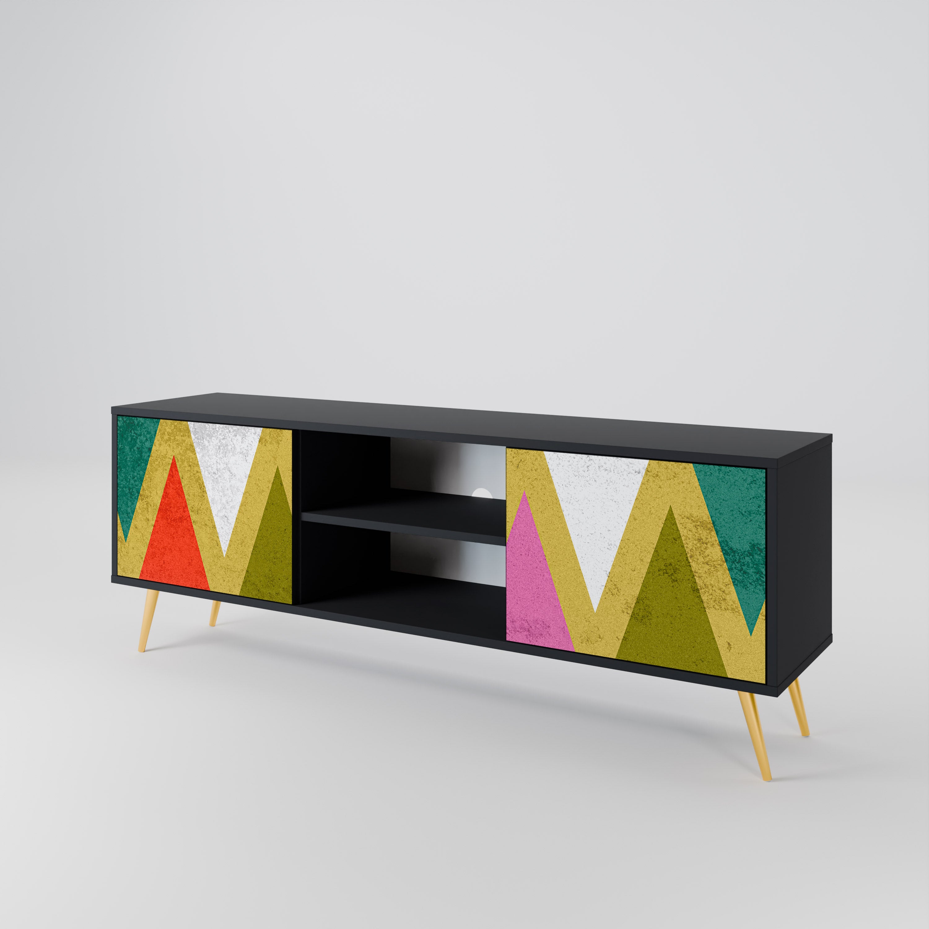 Βάση τηλεόρασης COLORFUL TRIANGLES 2 πορτών σε μαύρο φινίρισμα