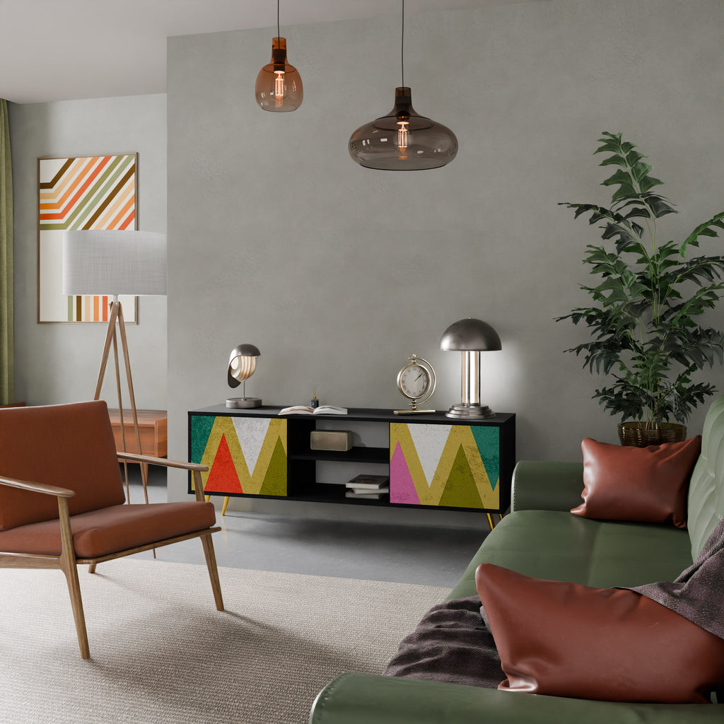 Βάση τηλεόρασης COLORFUL TRIANGLES 2 πορτών σε μαύρο φινίρισμα