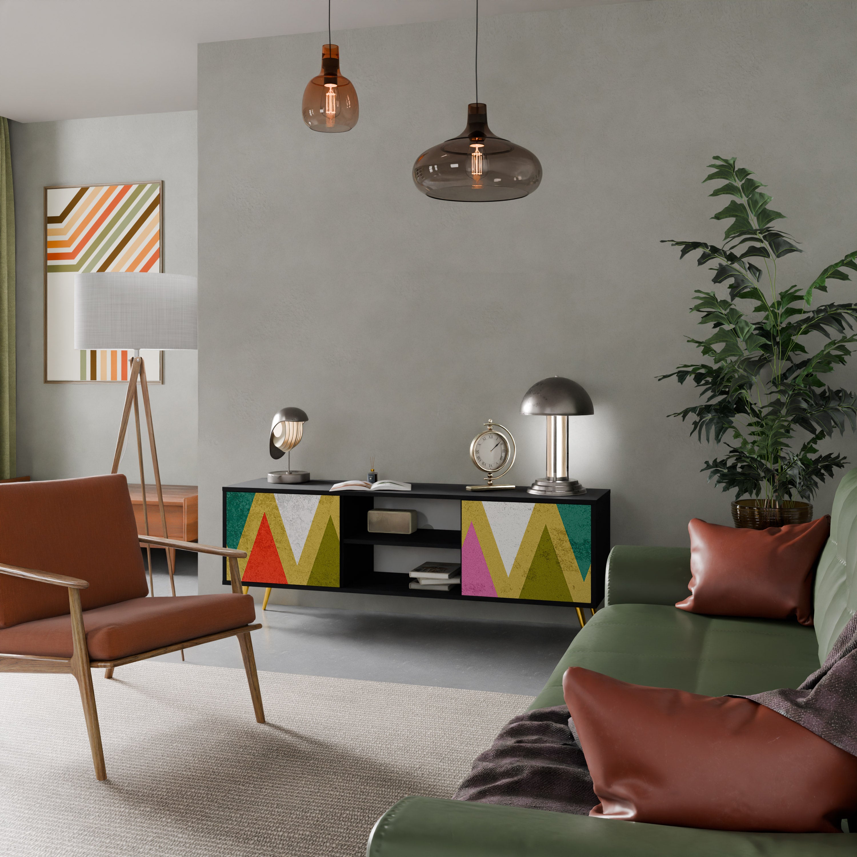 Βάση τηλεόρασης COLORFUL TRIANGLES 2 πορτών σε μαύρο φινίρισμα