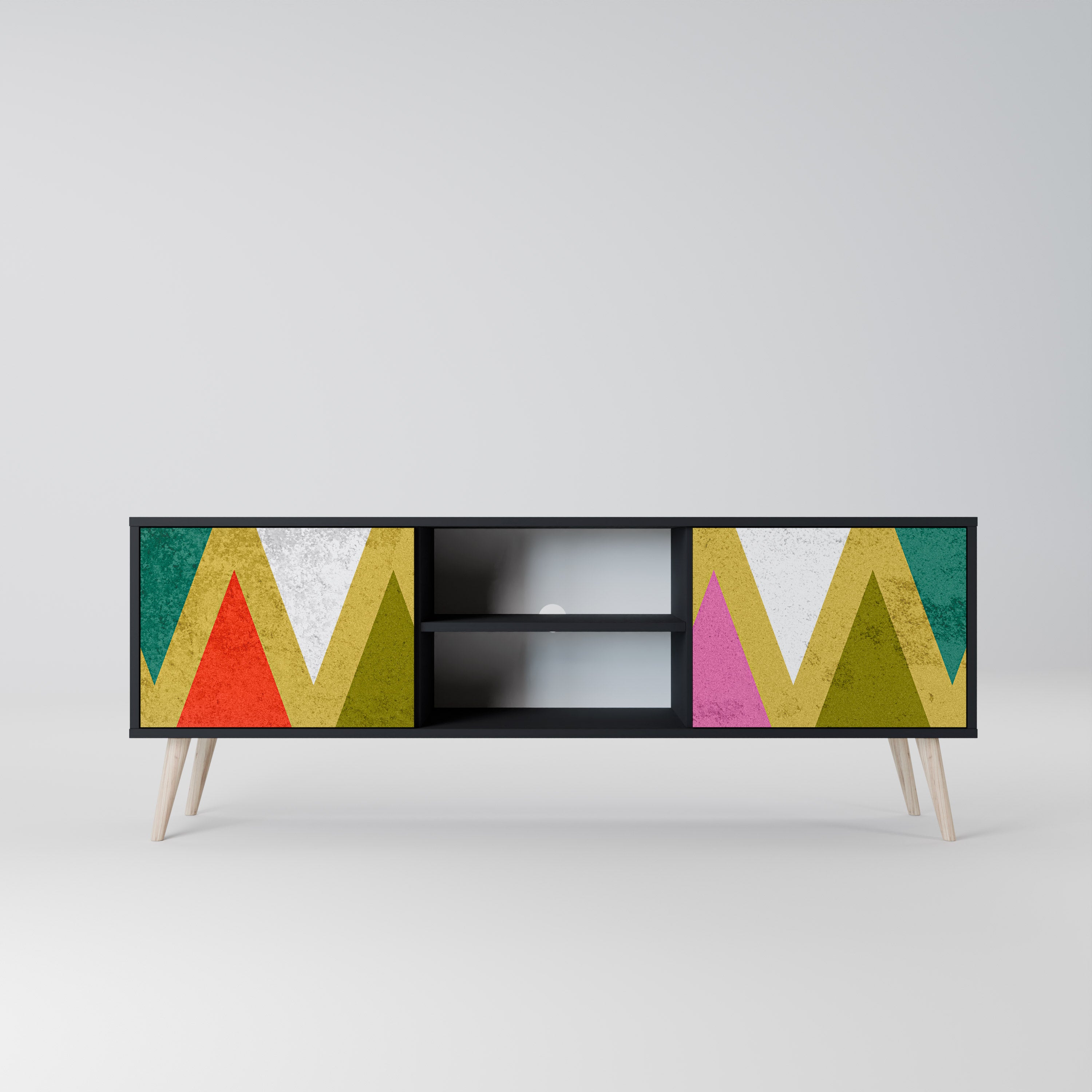 Βάση τηλεόρασης COLORFUL TRIANGLES 2 πορτών σε μαύρο φινίρισμα
