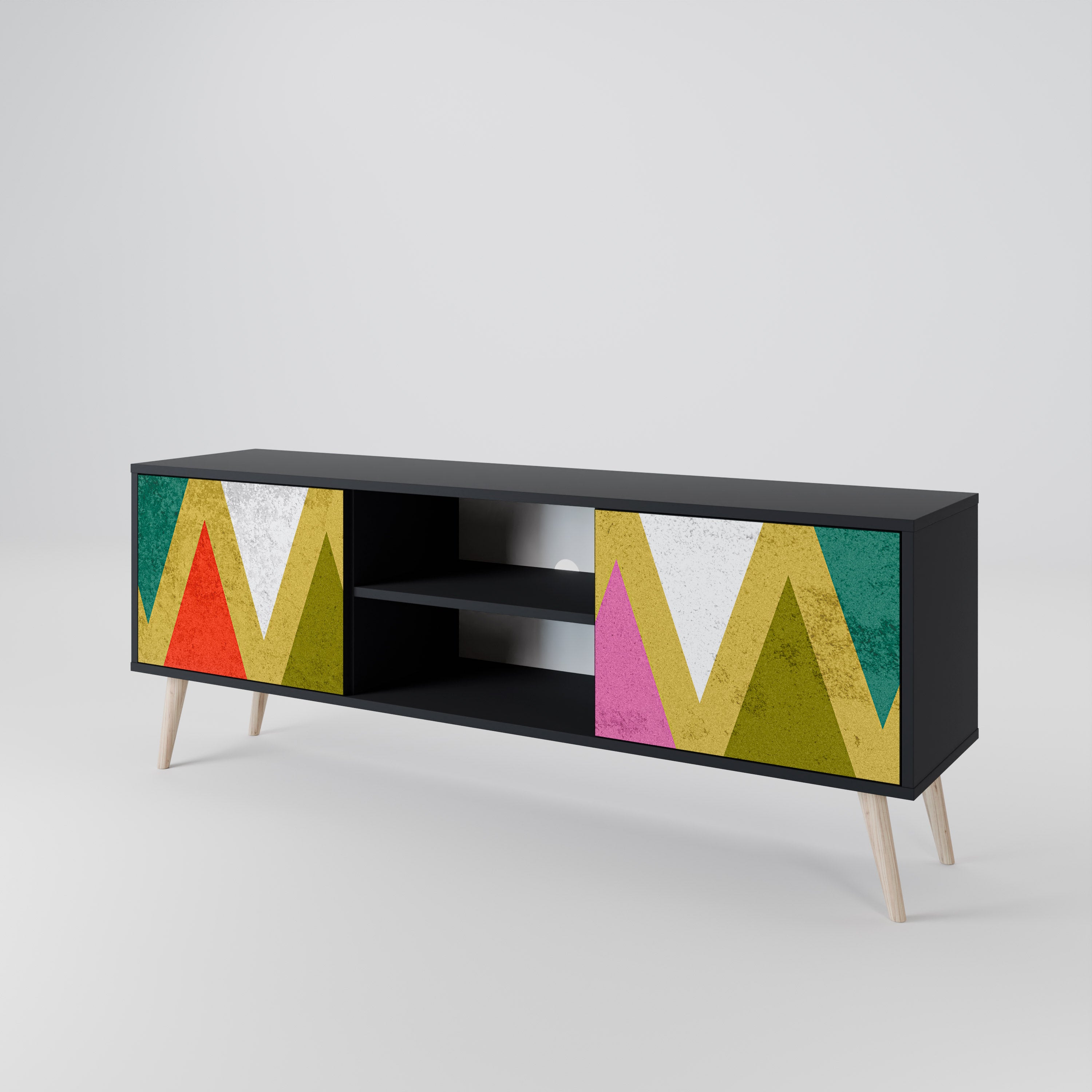 Βάση τηλεόρασης COLORFUL TRIANGLES 2 πορτών σε μαύρο φινίρισμα