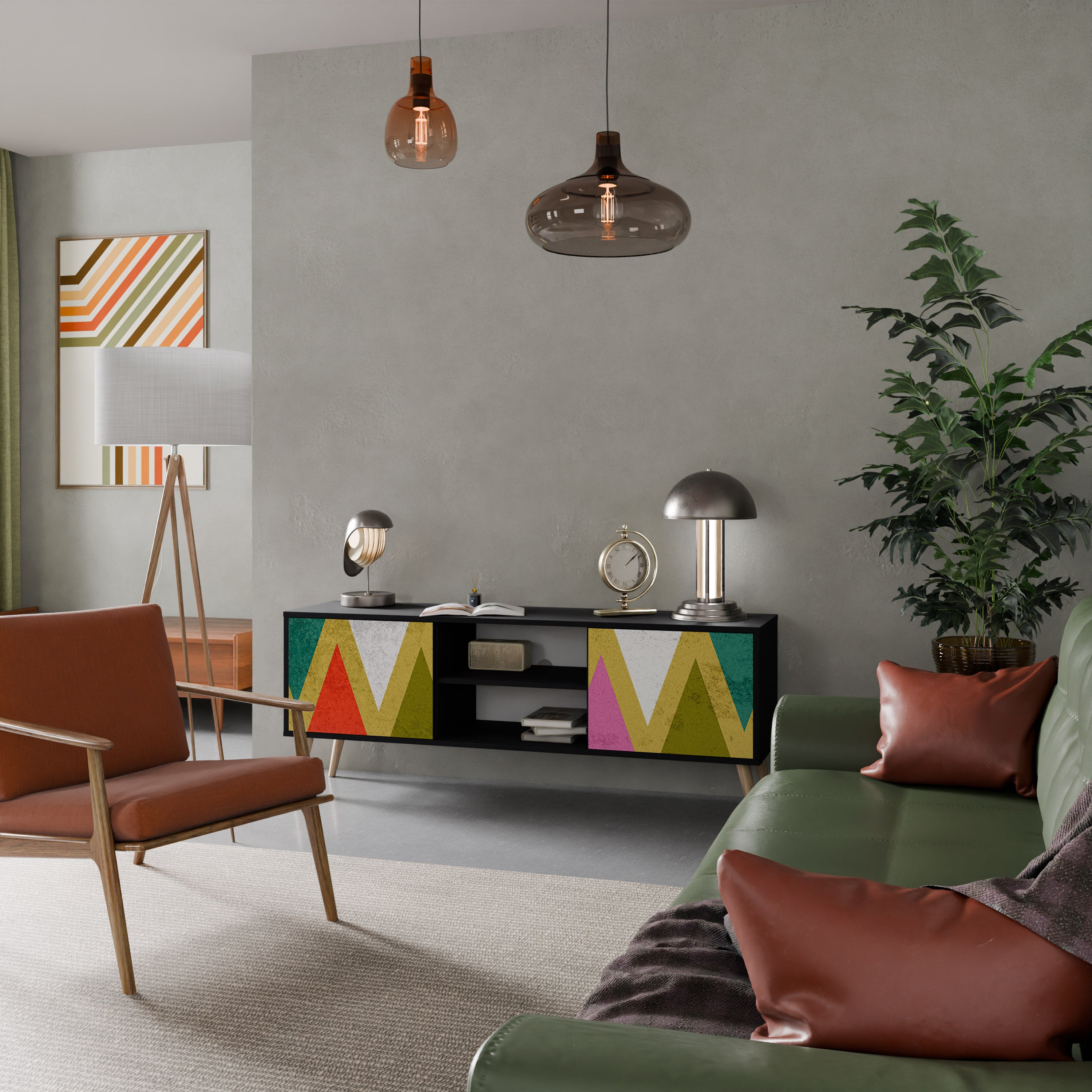 Βάση τηλεόρασης COLORFUL TRIANGLES 2 πορτών σε μαύρο φινίρισμα
