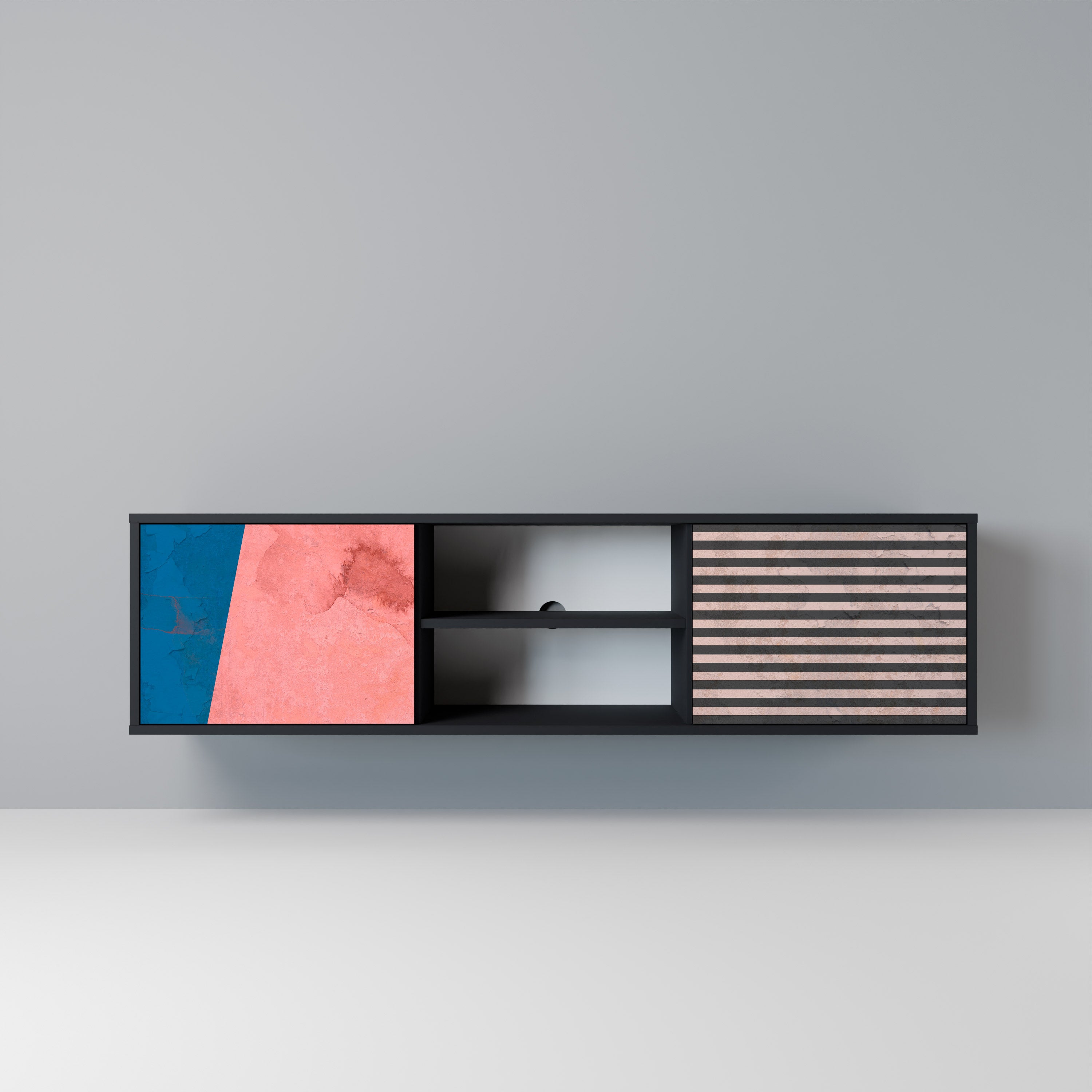 Βάση τηλεόρασης GLAMOROUS STRIPE με 2 πόρτες σε μαύρο φινίρισμα