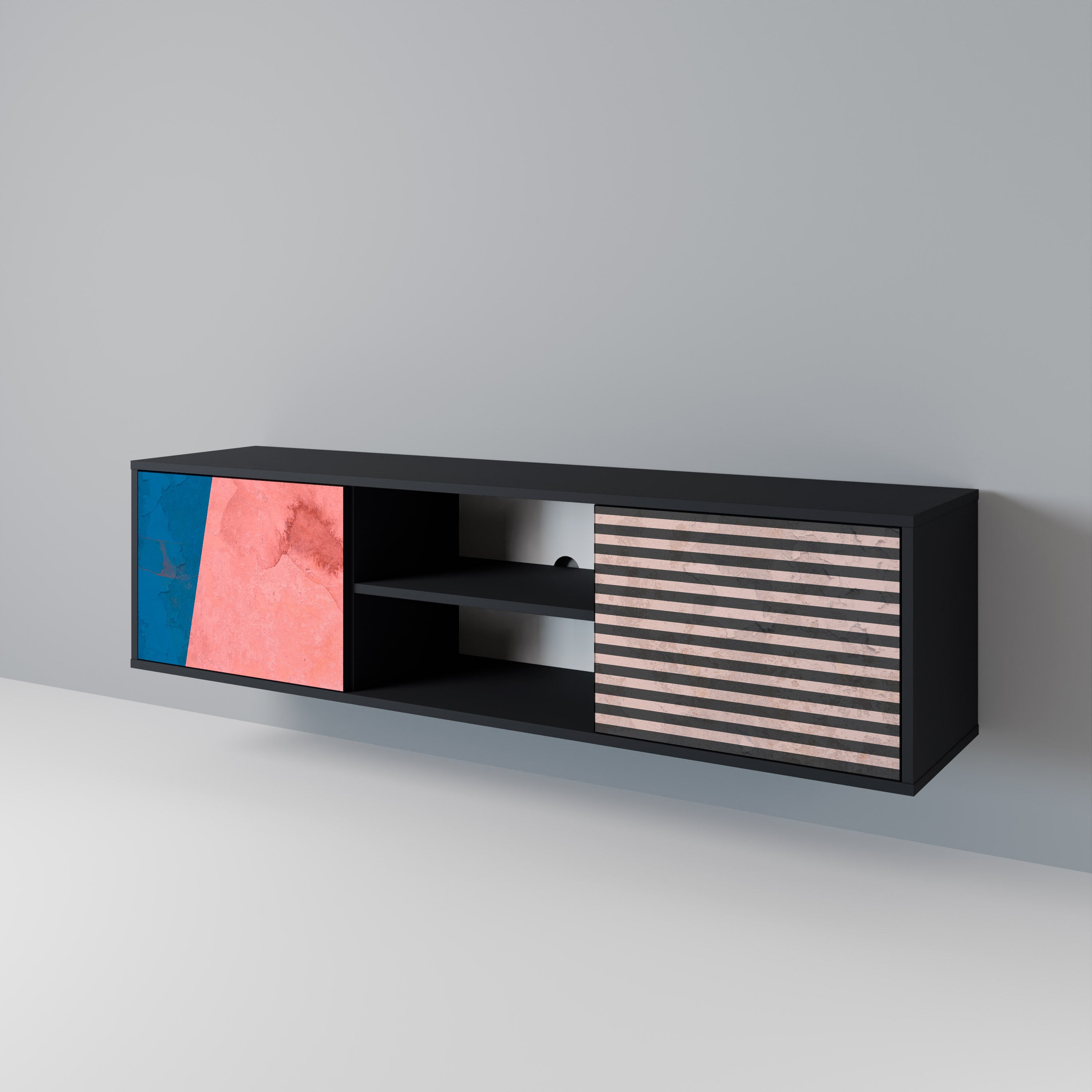 Βάση τηλεόρασης GLAMOROUS STRIPE με 2 πόρτες σε μαύρο φινίρισμα