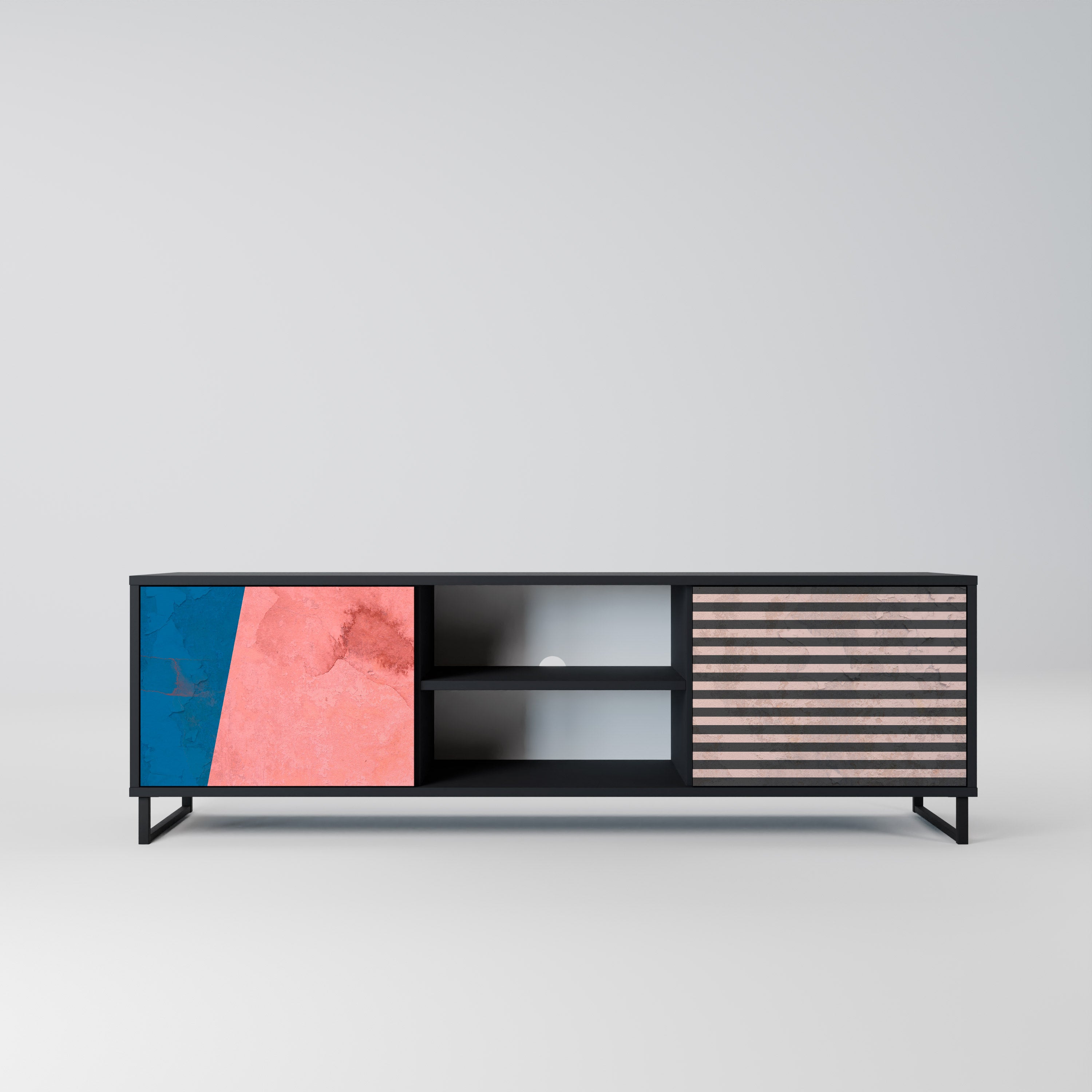 Βάση τηλεόρασης GLAMOROUS STRIPE με 2 πόρτες σε μαύρο φινίρισμα