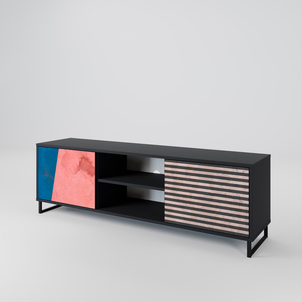 Βάση τηλεόρασης GLAMOROUS STRIPE με 2 πόρτες σε μαύρο φινίρισμα