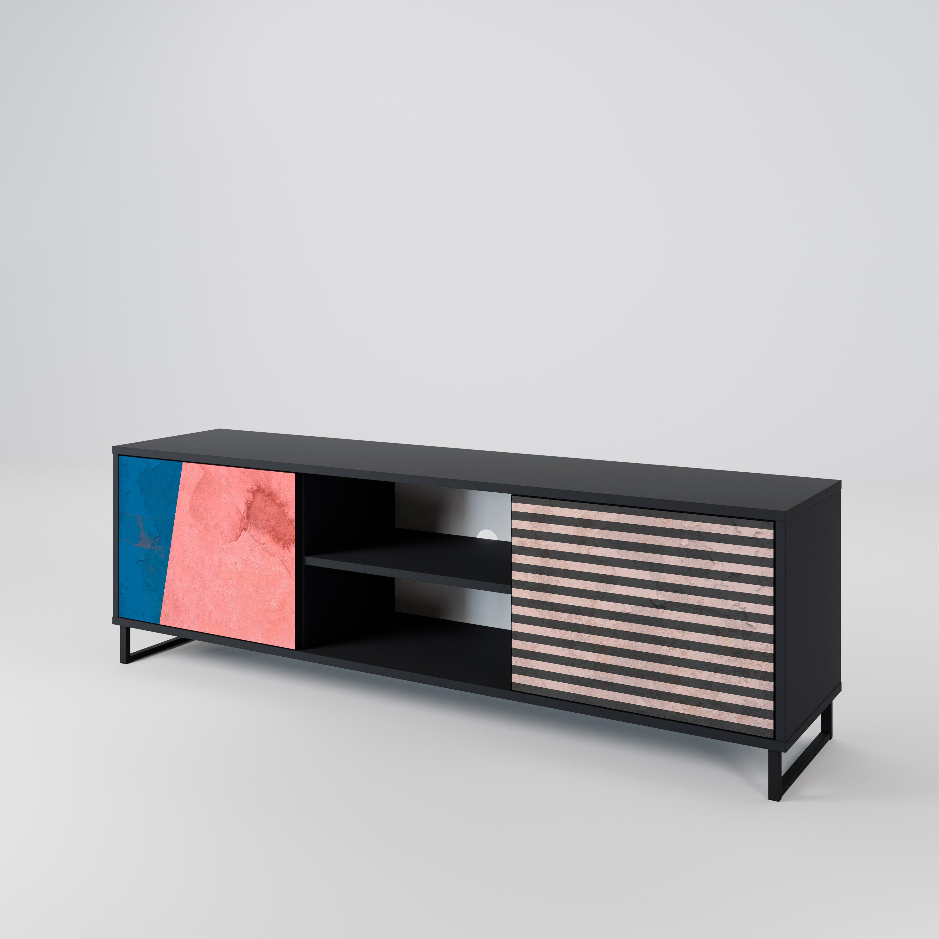 Βάση τηλεόρασης GLAMOROUS STRIPE με 2 πόρτες σε μαύρο φινίρισμα