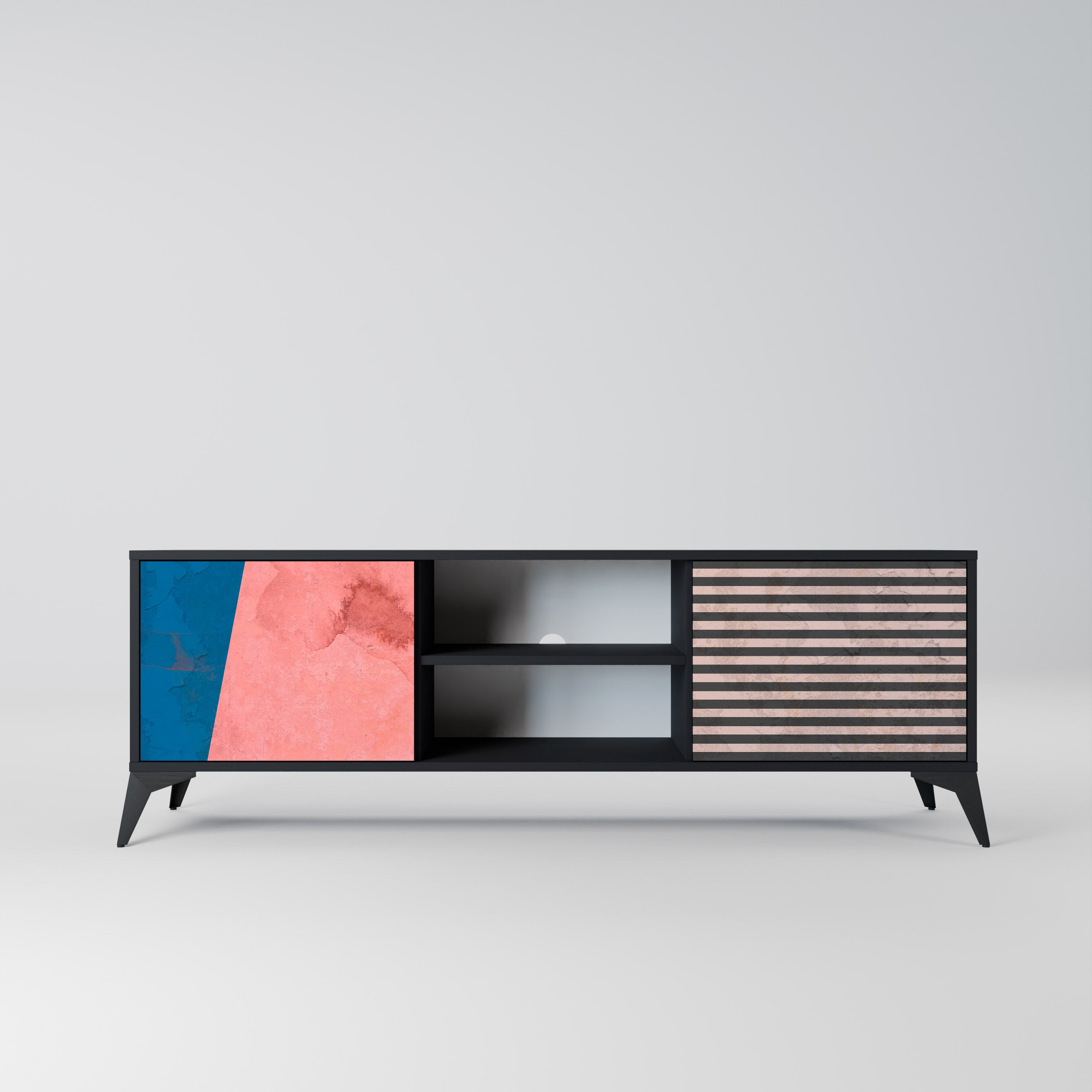 Βάση τηλεόρασης GLAMOROUS STRIPE με 2 πόρτες σε μαύρο φινίρισμα