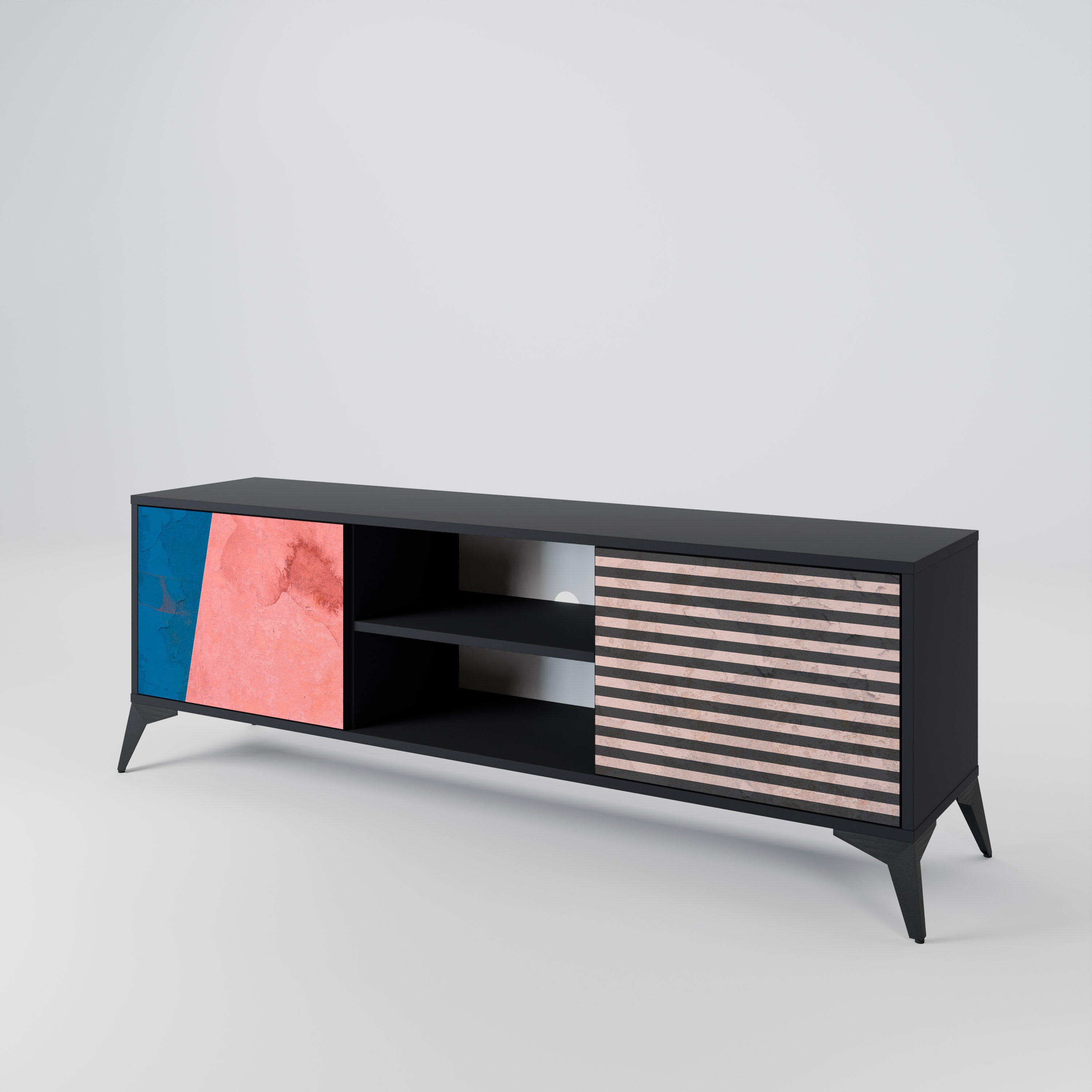 Βάση τηλεόρασης GLAMOROUS STRIPE με 2 πόρτες σε μαύρο φινίρισμα