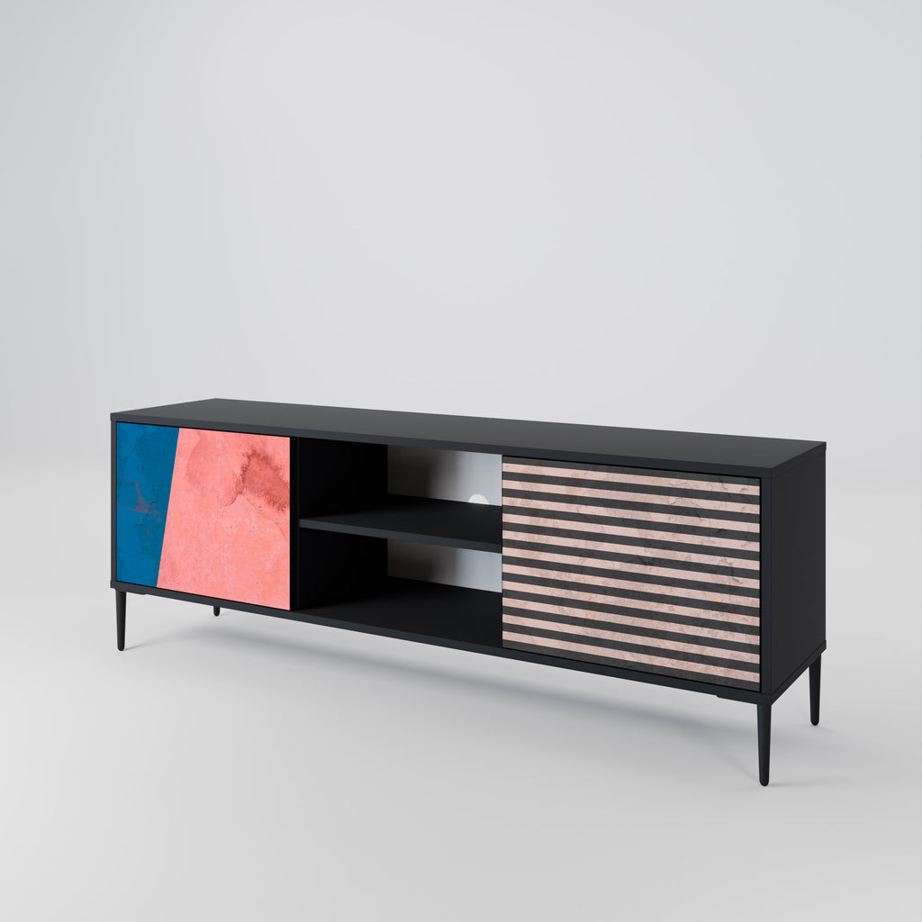 Βάση τηλεόρασης GLAMOROUS STRIPE με 2 πόρτες σε μαύρο φινίρισμα