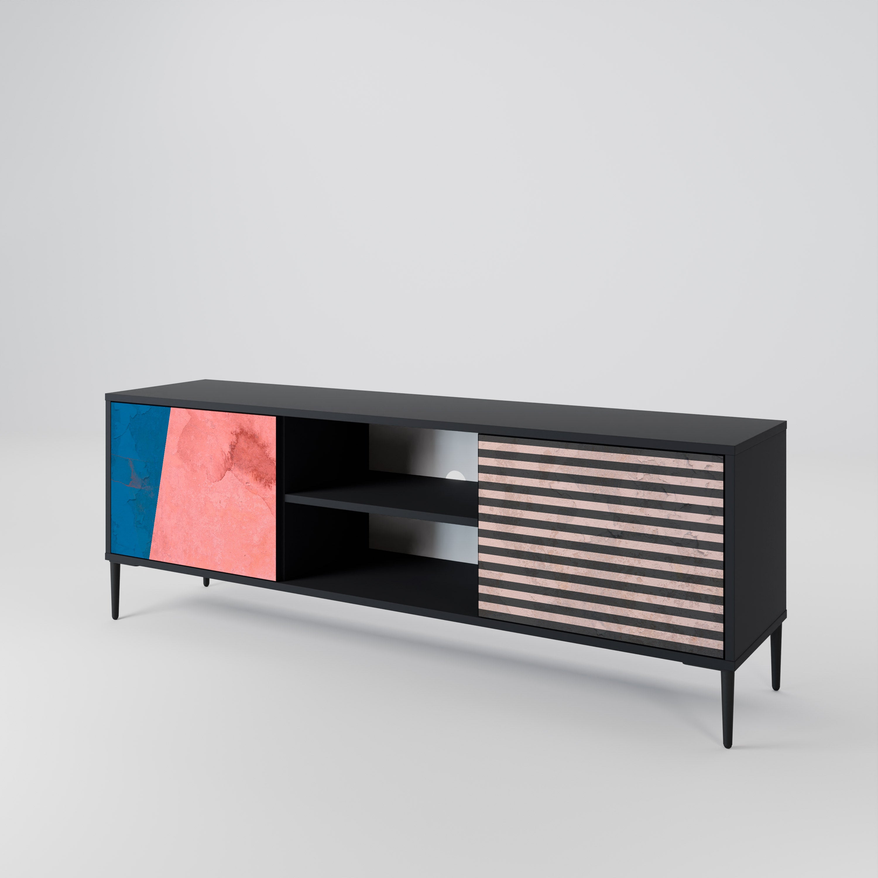 Βάση τηλεόρασης GLAMOROUS STRIPE με 2 πόρτες σε μαύρο φινίρισμα