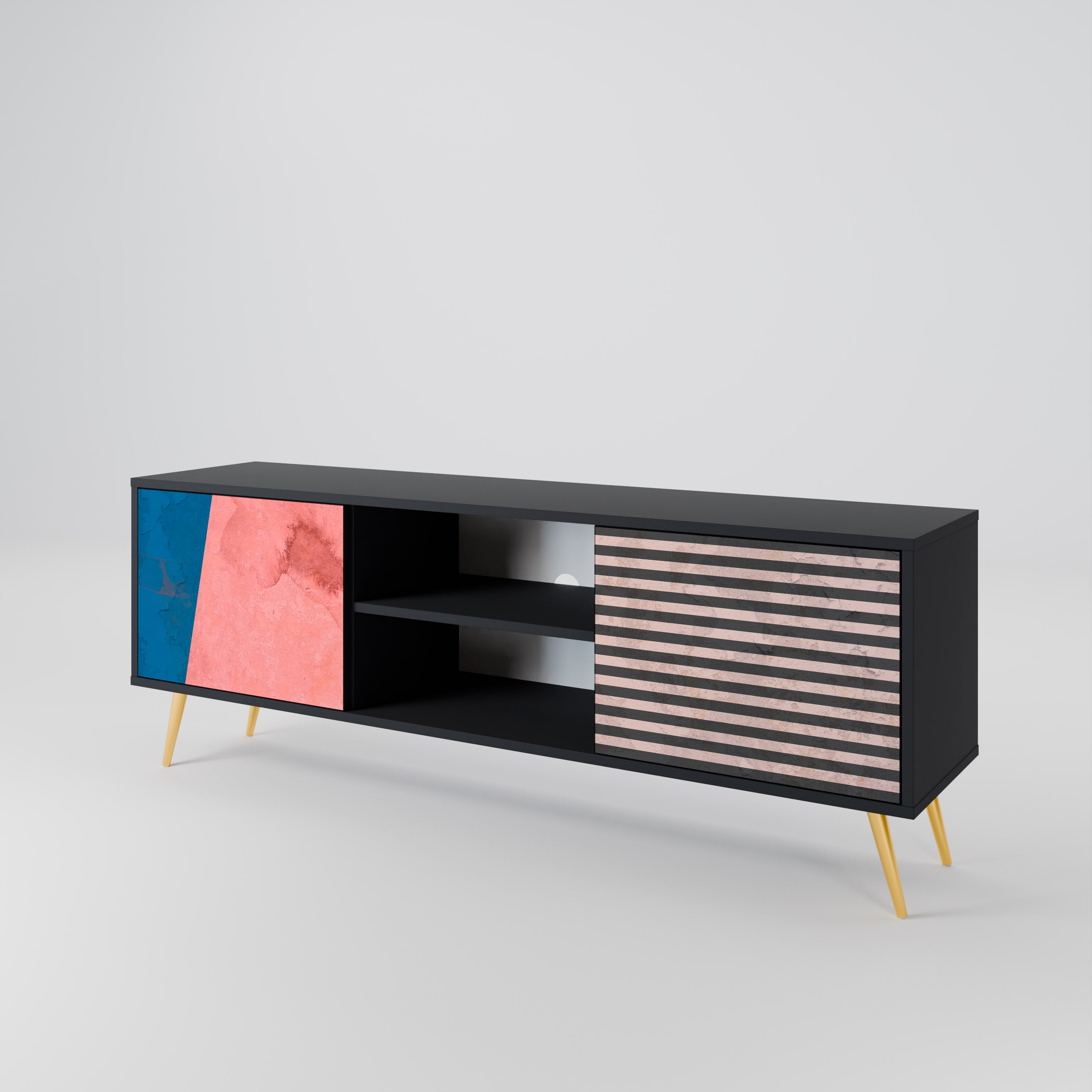 Βάση τηλεόρασης GLAMOROUS STRIPE με 2 πόρτες σε μαύρο φινίρισμα