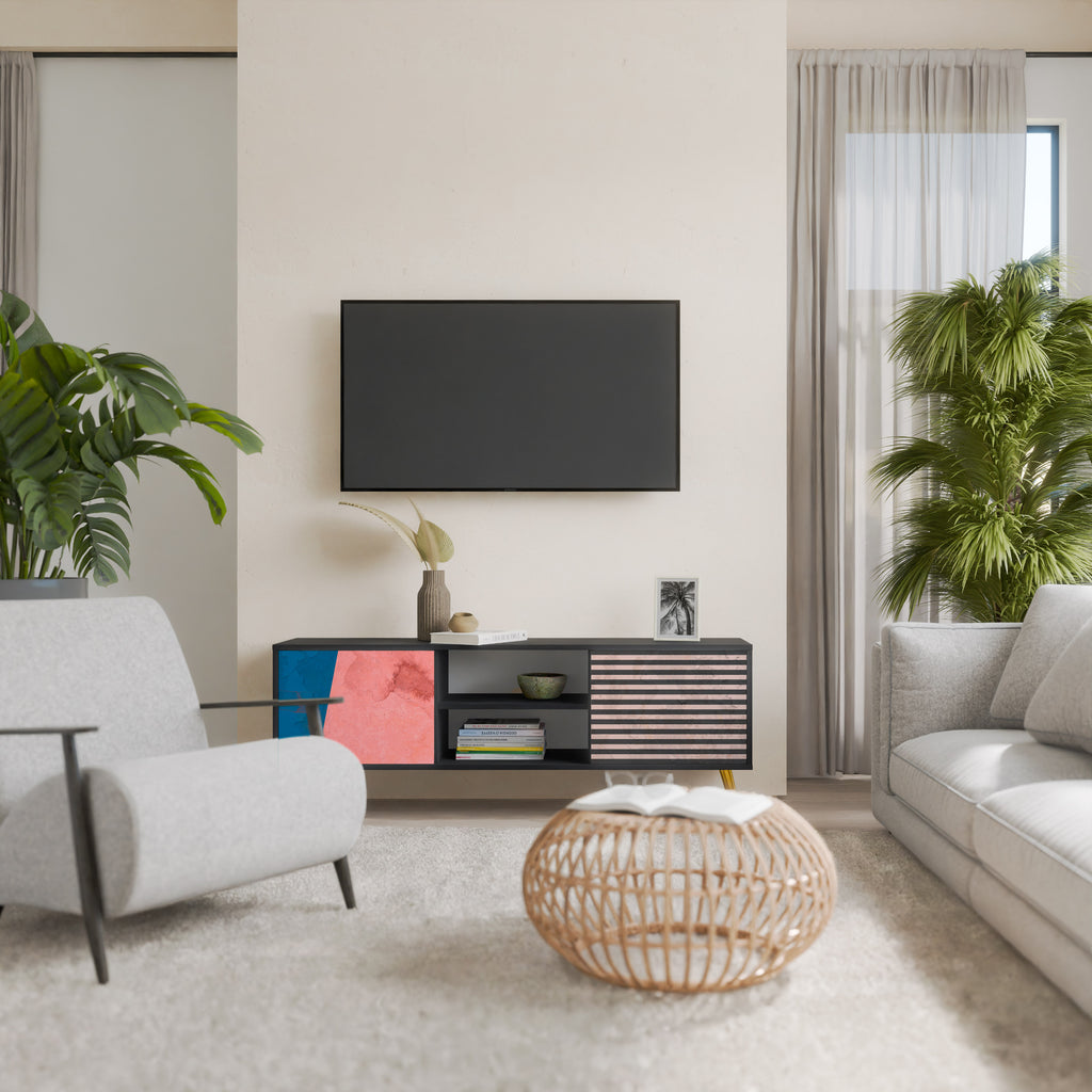 Βάση τηλεόρασης GLAMOROUS STRIPE με 2 πόρτες σε μαύρο φινίρισμα