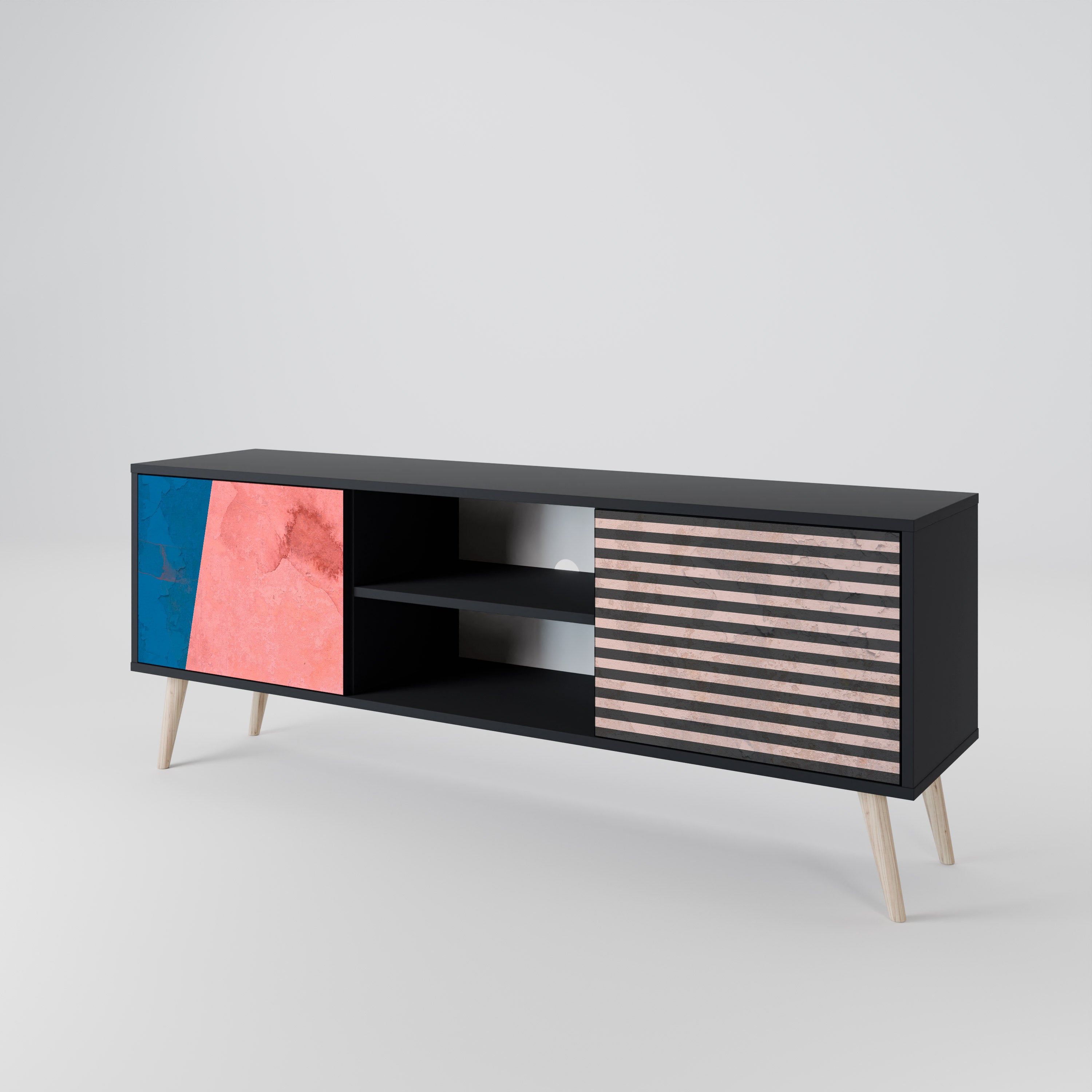 Βάση τηλεόρασης GLAMOROUS STRIPE με 2 πόρτες σε μαύρο φινίρισμα