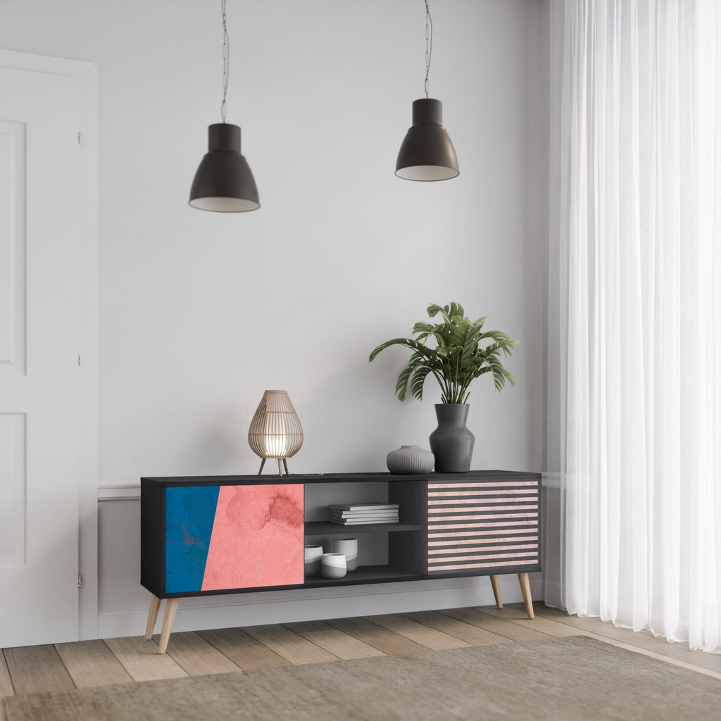 Βάση τηλεόρασης GLAMOROUS STRIPE με 2 πόρτες σε μαύρο φινίρισμα