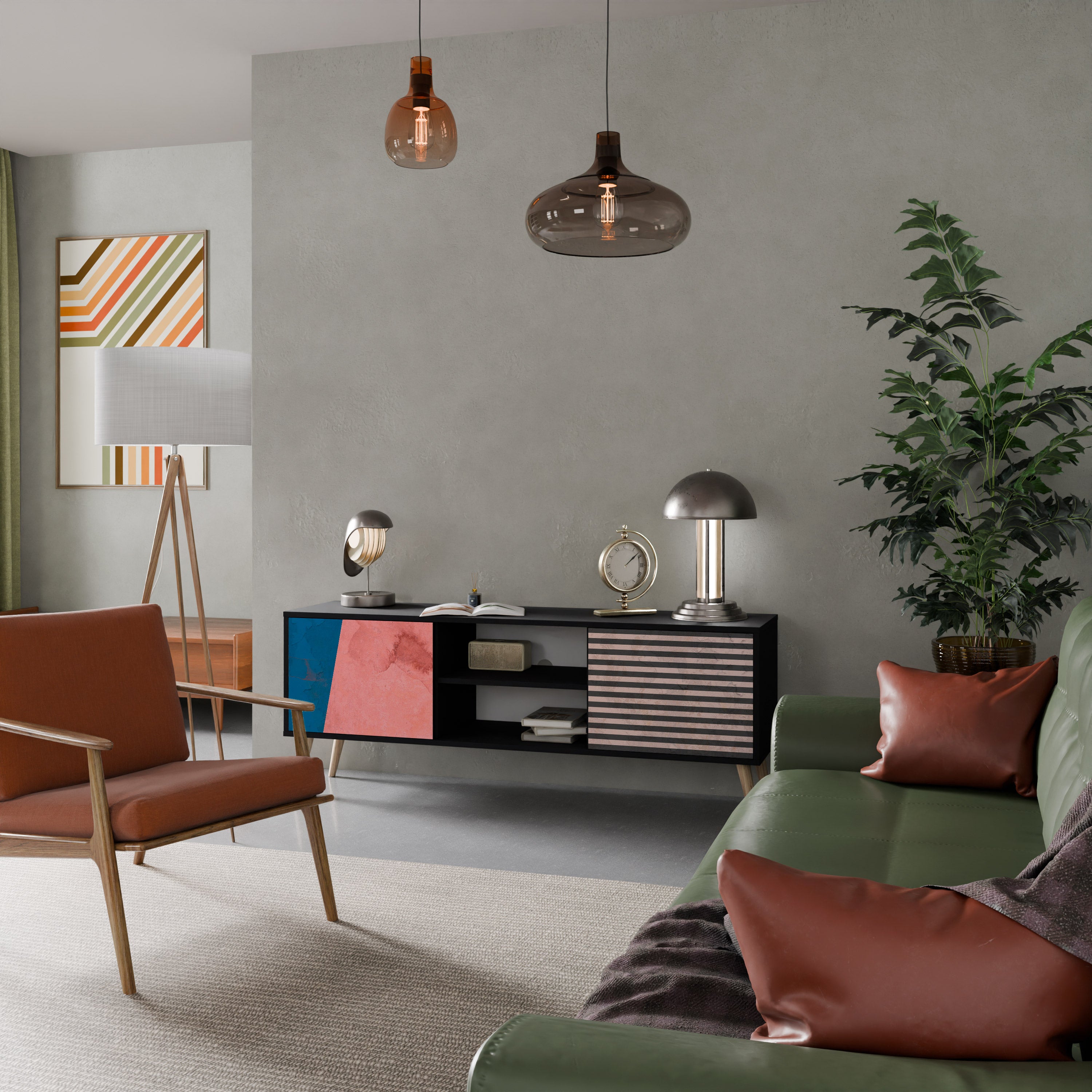 Βάση τηλεόρασης GLAMOROUS STRIPE με 2 πόρτες σε μαύρο φινίρισμα