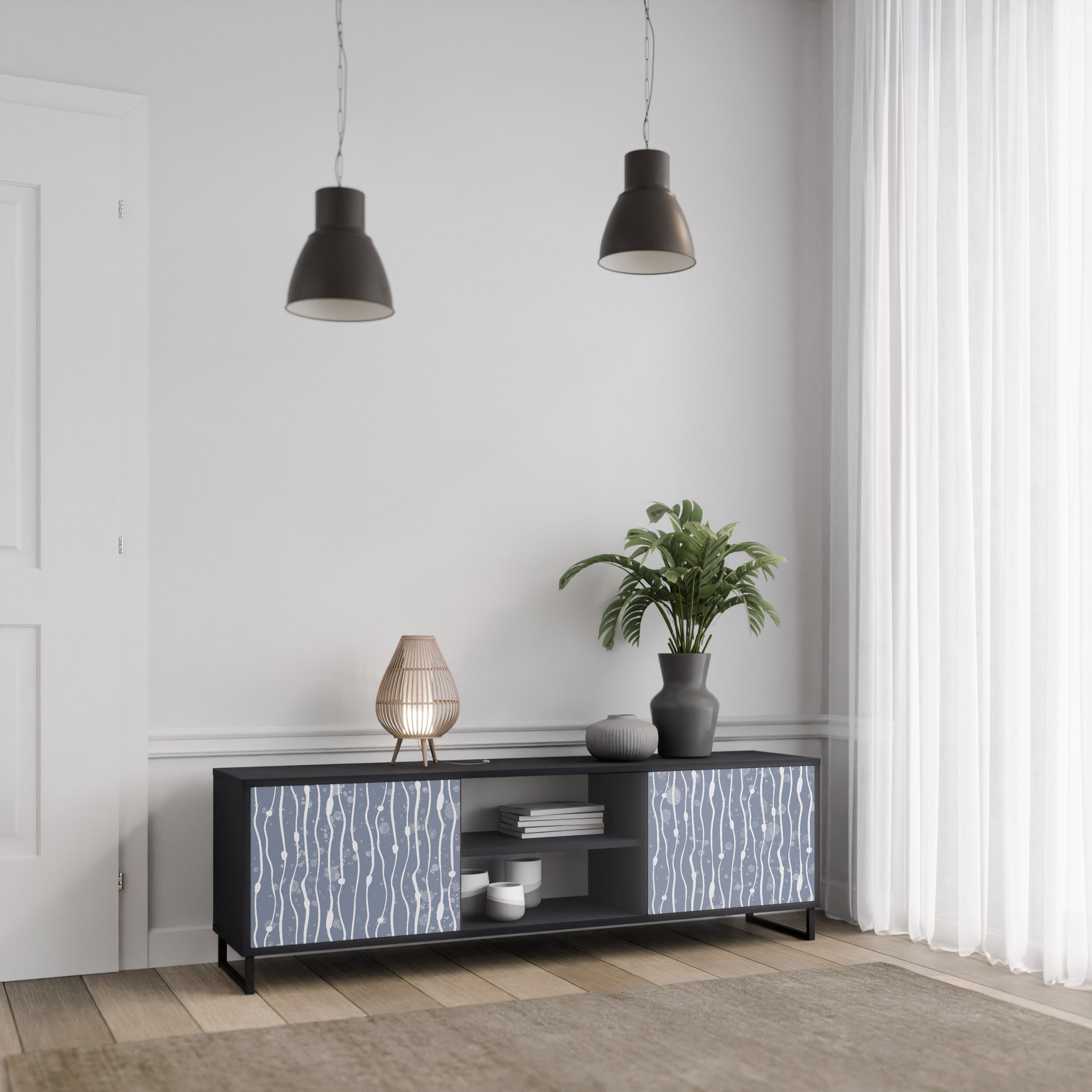 Βάση τηλεόρασης 2 θυρών GRAPHITE RAIN σε μαύρο φινίρισμα