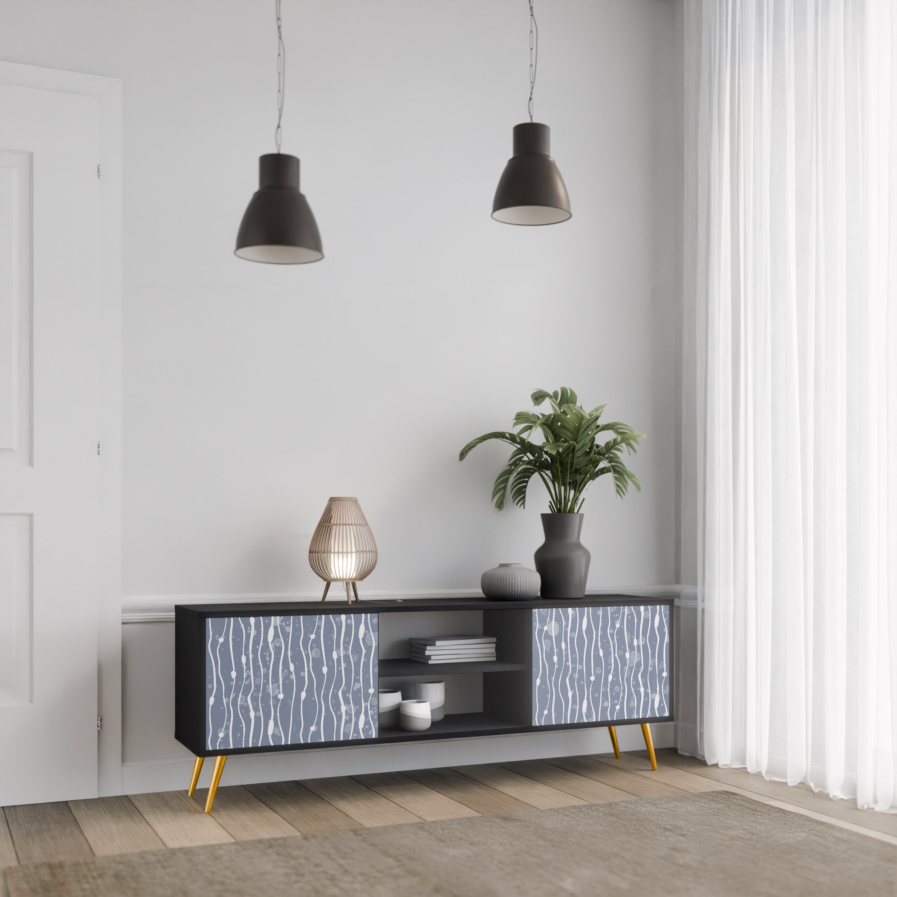Βάση τηλεόρασης 2 θυρών GRAPHITE RAIN σε μαύρο φινίρισμα