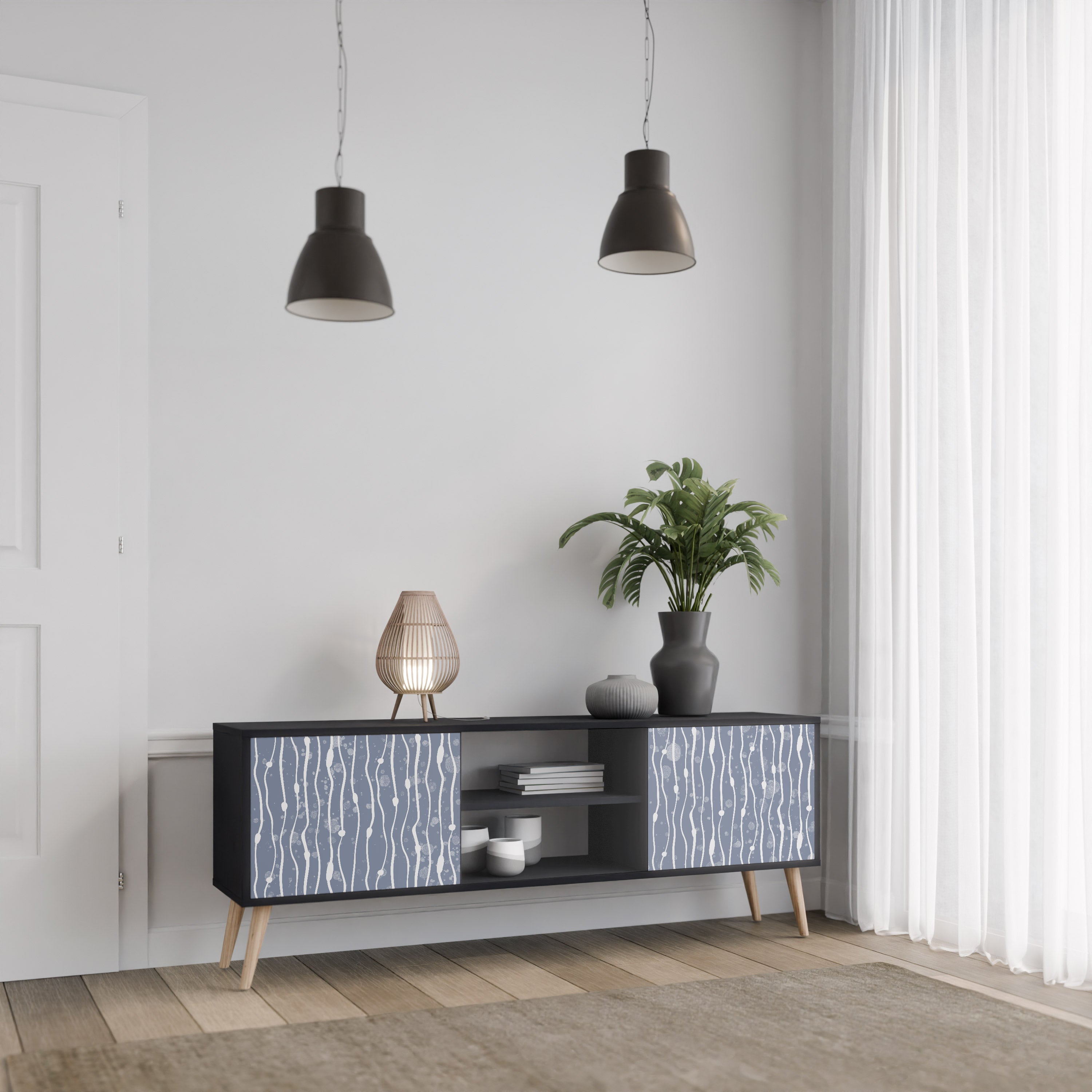 Βάση τηλεόρασης 2 θυρών GRAPHITE RAIN σε μαύρο φινίρισμα