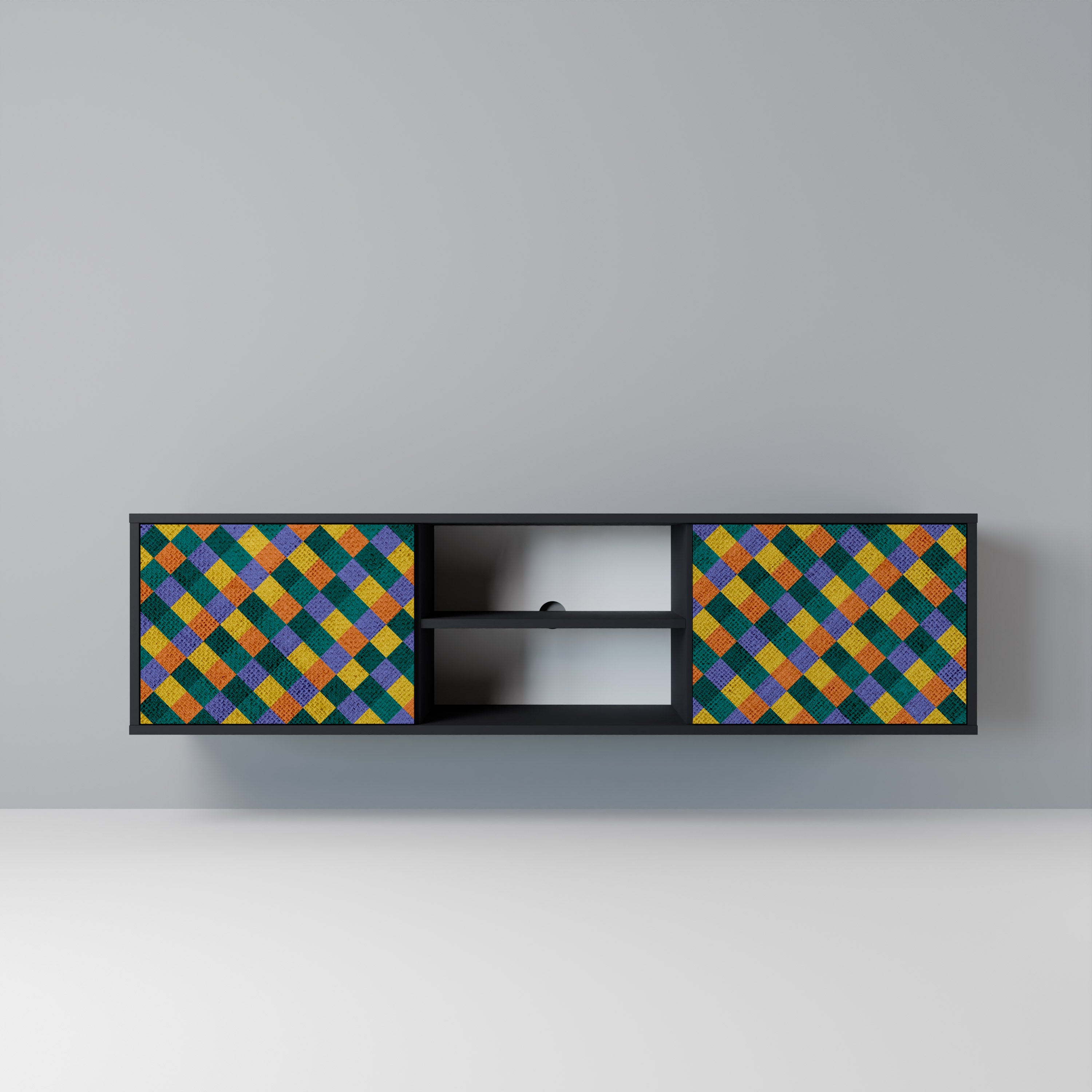 Βάση τηλεόρασης PAINTED SQUARES MIX 2 πορτών σε μαύρο φινίρισμα
