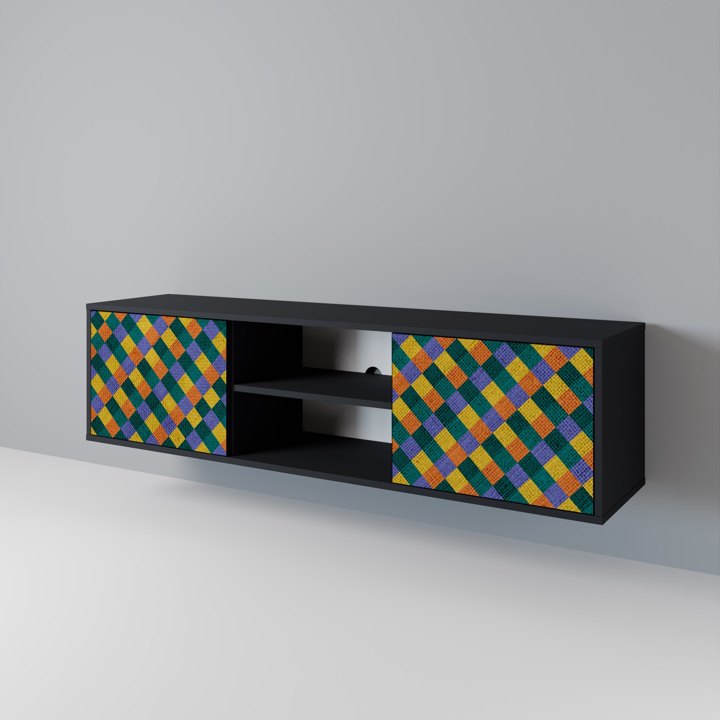 Βάση τηλεόρασης PAINTED SQUARES MIX 2 πορτών σε μαύρο φινίρισμα