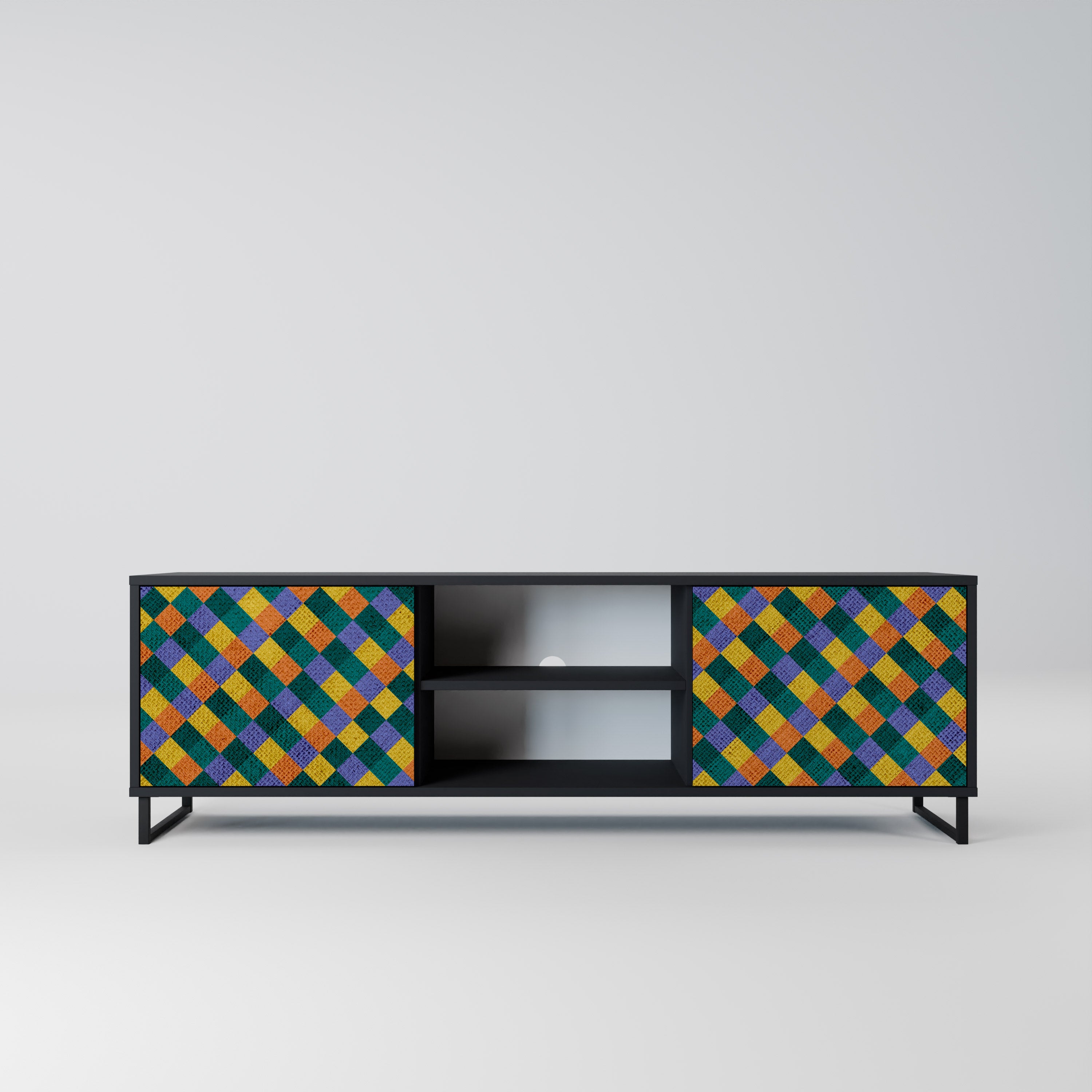 Βάση τηλεόρασης PAINTED SQUARES MIX 2 πορτών σε μαύρο φινίρισμα