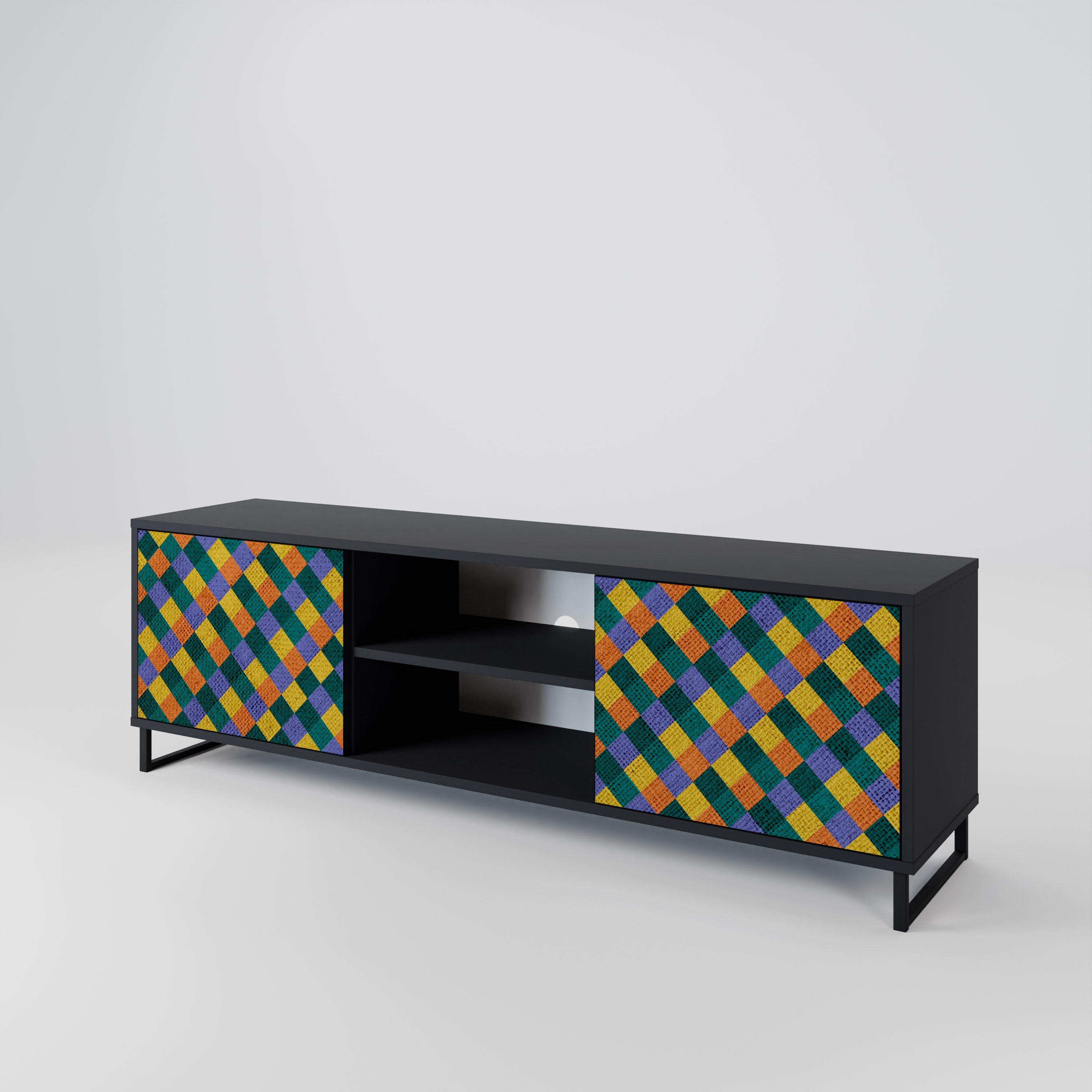 Βάση τηλεόρασης PAINTED SQUARES MIX 2 πορτών σε μαύρο φινίρισμα