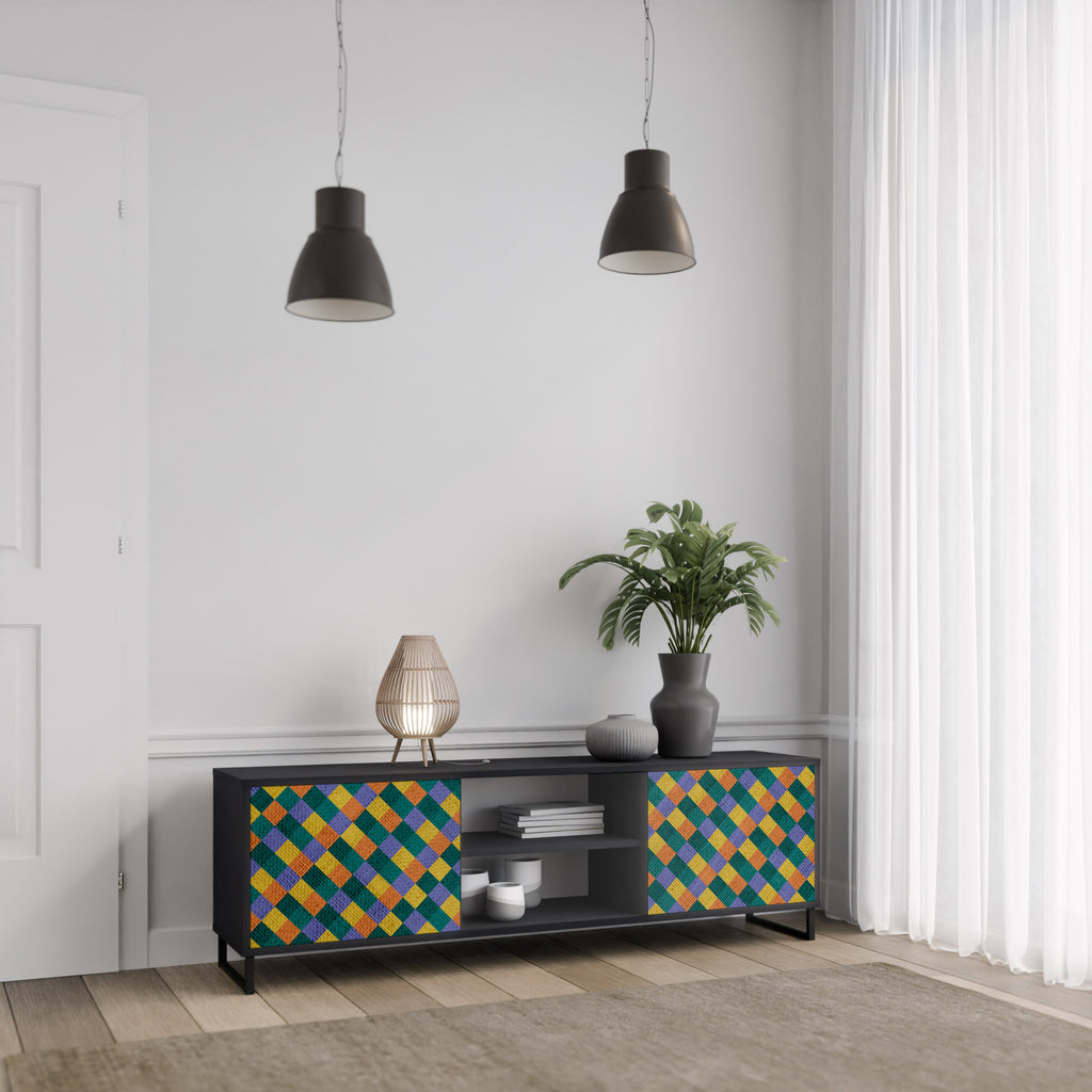 Βάση τηλεόρασης PAINTED SQUARES MIX 2 πορτών σε μαύρο φινίρισμα