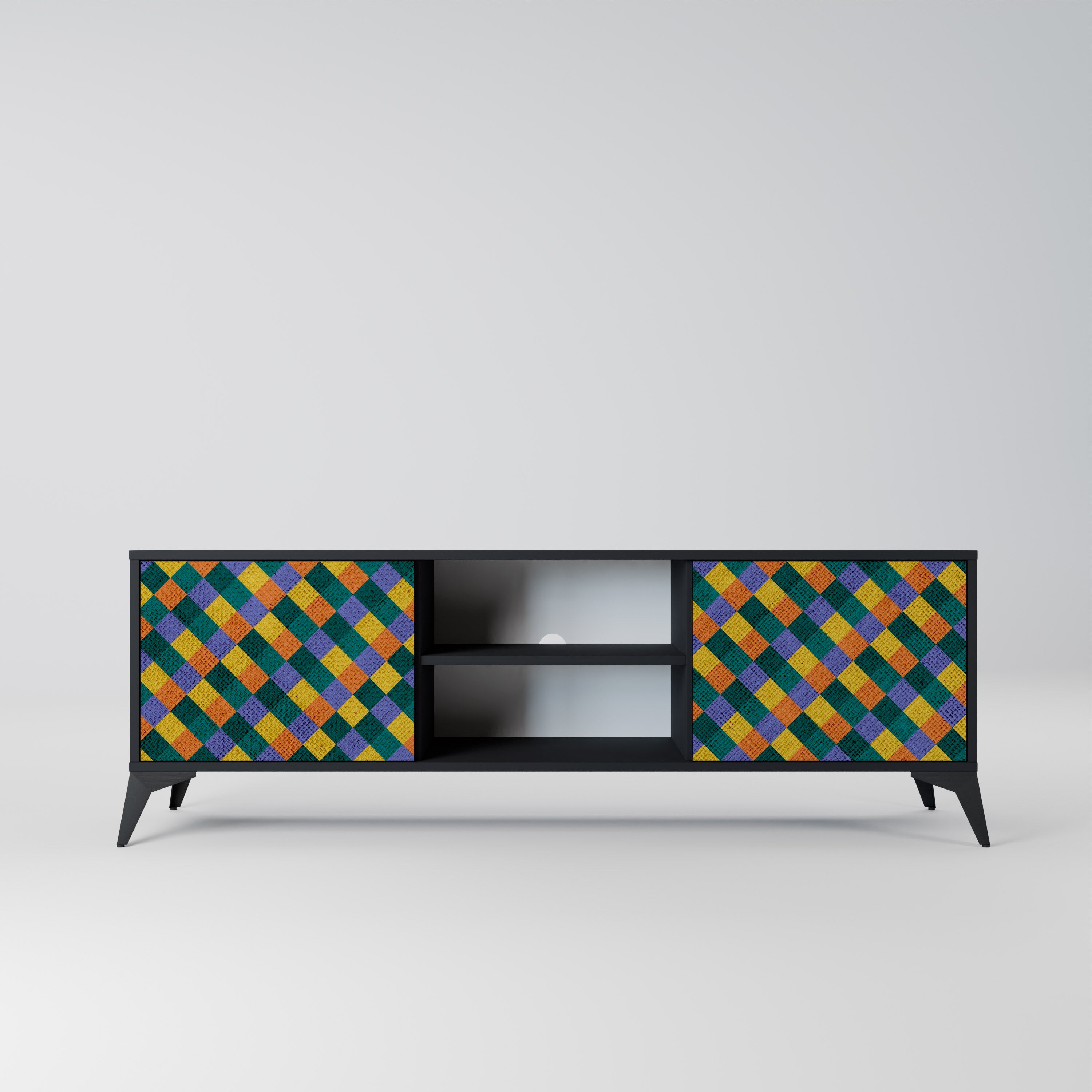 Βάση τηλεόρασης PAINTED SQUARES MIX 2 πορτών σε μαύρο φινίρισμα