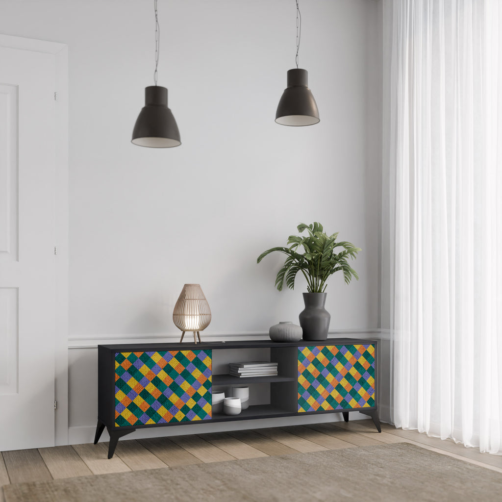 Βάση τηλεόρασης PAINTED SQUARES MIX 2 πορτών σε μαύρο φινίρισμα